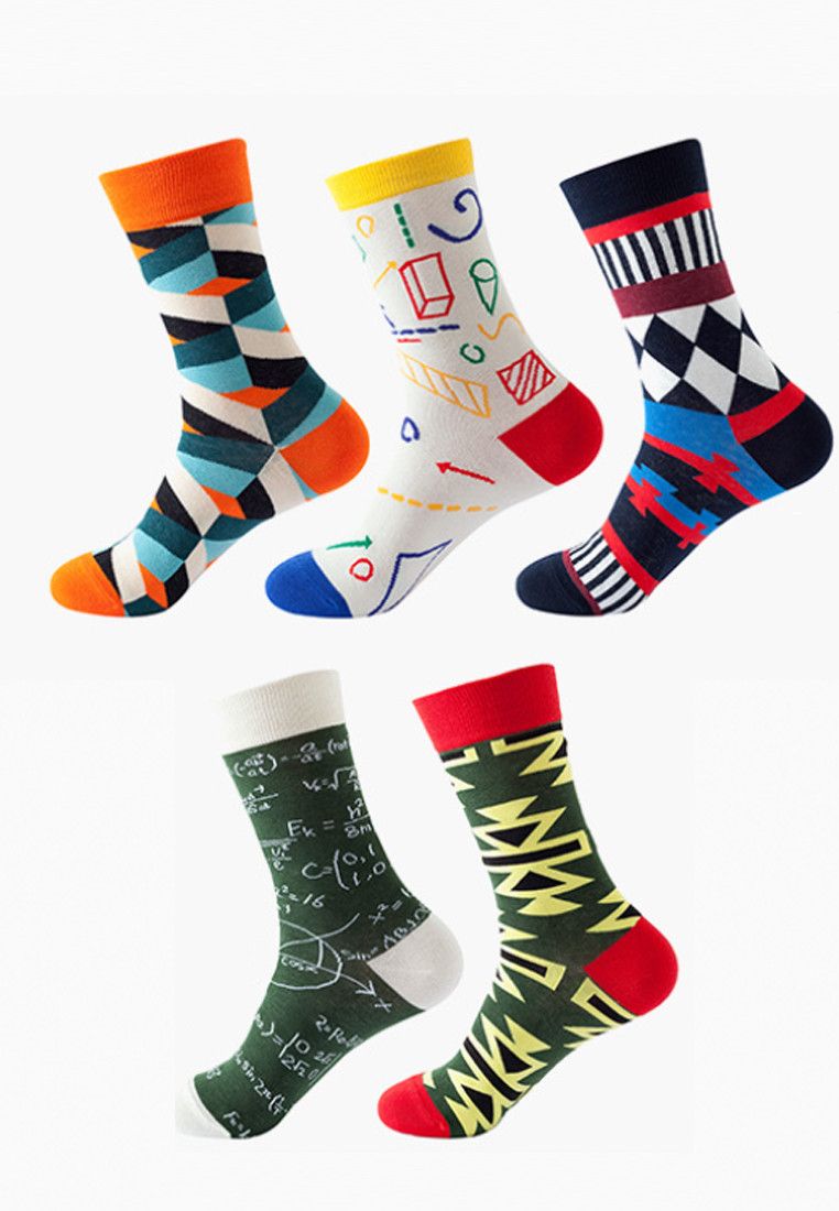 Other Set of 5 Pairs Geometric Theme Pattern Cozy Socks (One Size) Size ONE SIZE - 1 Thumbnail
