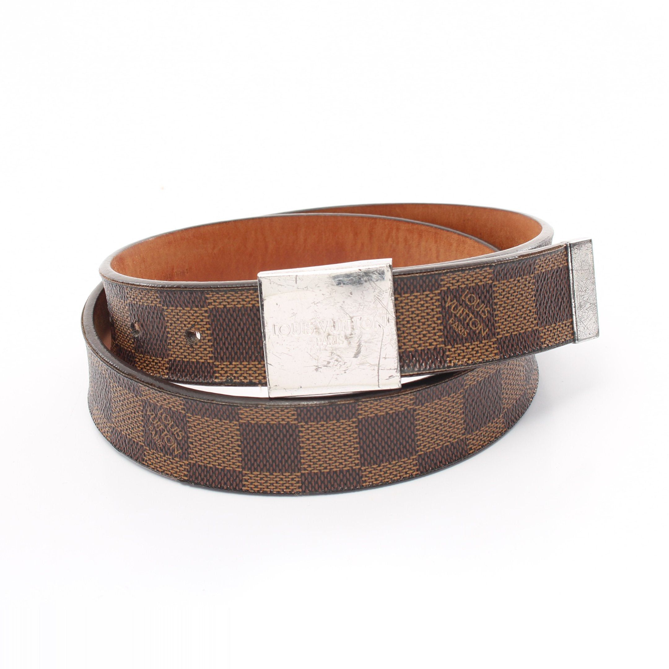 image of Louis Vuitton Ceinture Carre Damier Ebene Belt Pvc Brown Silver Hardware, Women's