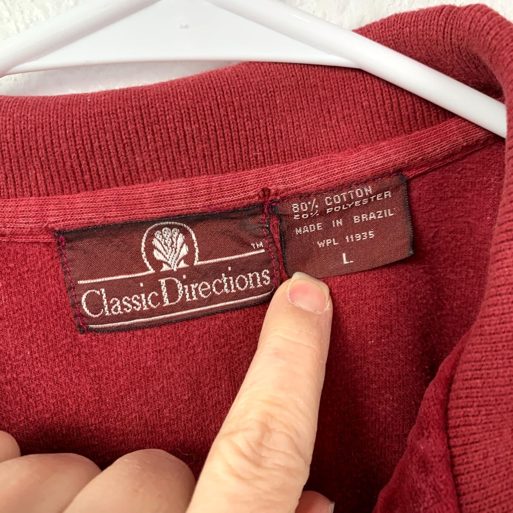 Velour VINTAGE Classic Directions Polo Shirt Mens Large Velour Red Long Sleeve 80s Buttonless Zip Collar Shirt Size US L / EU 52-54 / 3 - 3 Thumbnail