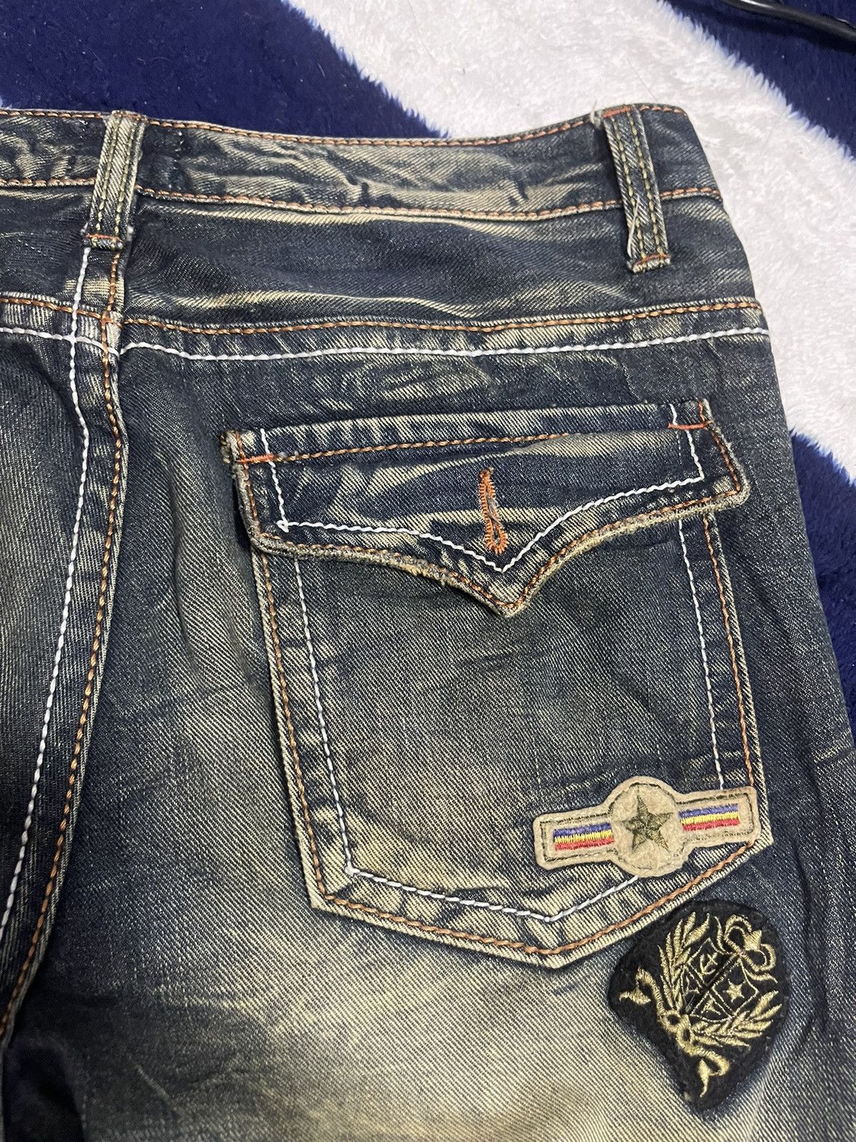 Japanese Brand Pin Ball Distressed Flare Jeans (14) Size US 35 - 4 Thumbnail
