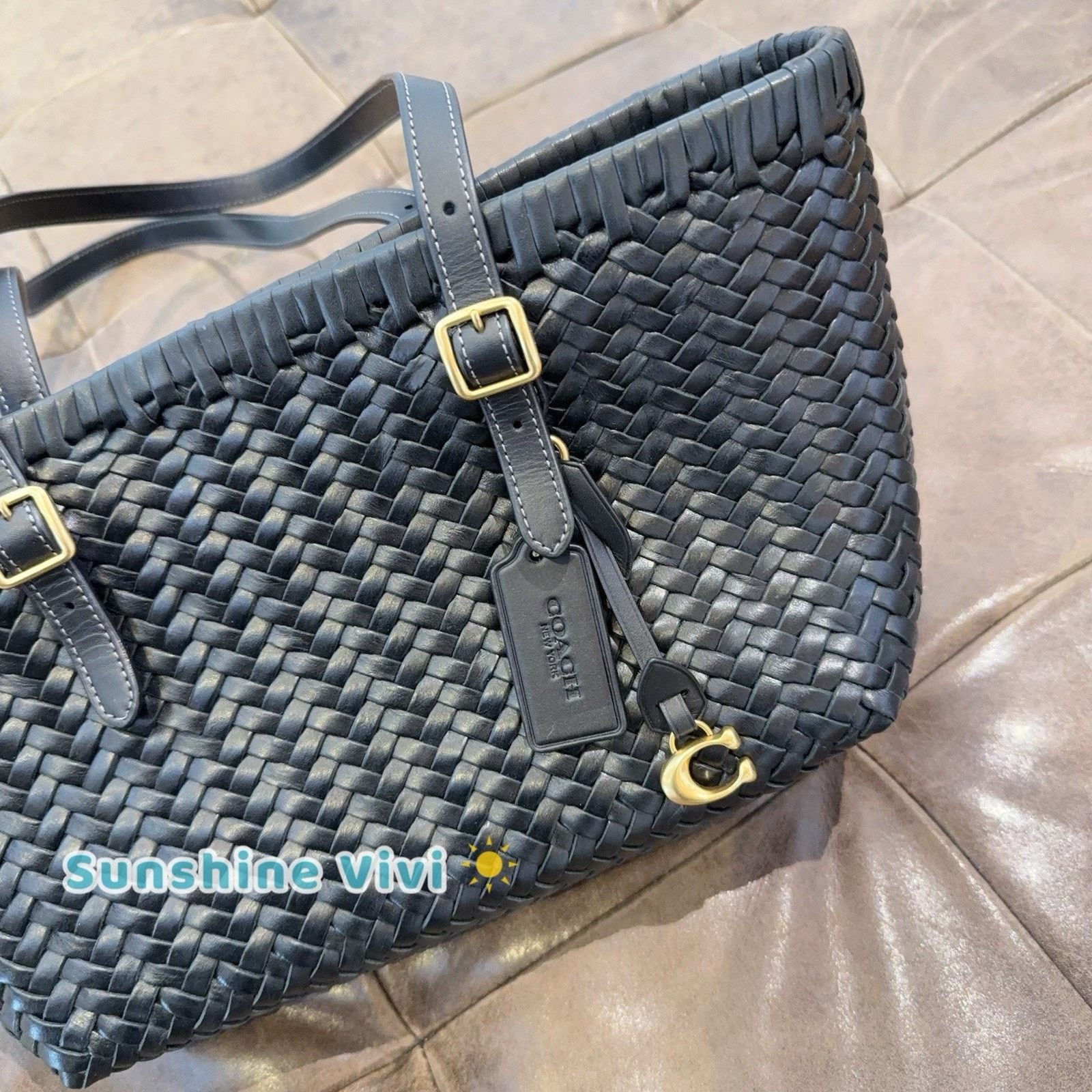 Coach NWT Coach Woven Leather Swing Tote Carryall Bag CBF83 Black Size ONE SIZE - 3 Thumbnail