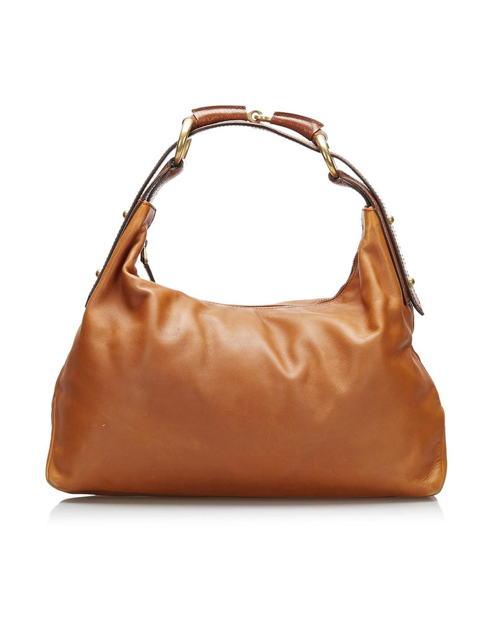 image of Gucci Brown Leather Horsebit Hobo Bag In Ab Condition, Women's