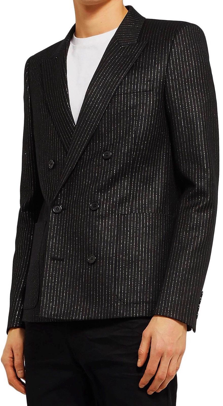Saint Laurent Paris SAINT LAURENT Double-Breasted Black Pinstripe Blazer Size 50 Size 50R - 13 Thumbnail