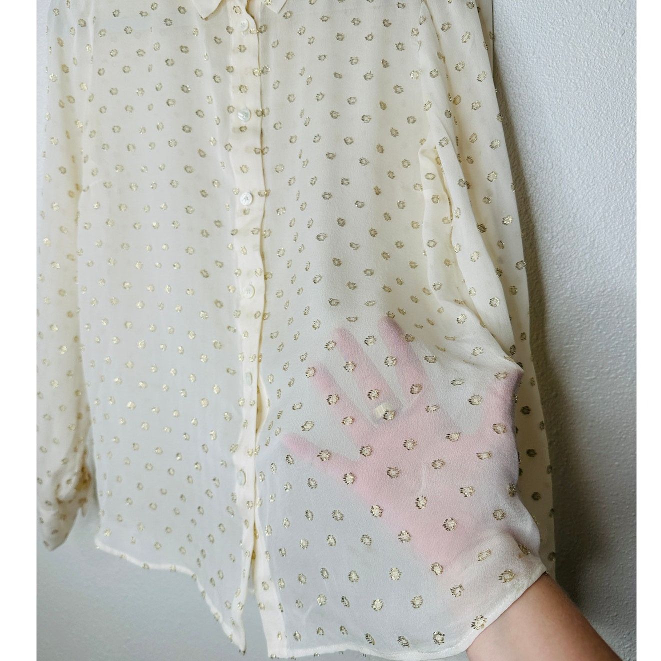 Stella McCartney Stella McCartney Cream Gold Polka Dot Button Blouse 44 / L Size L / US 10 / IT 46 - 6 Thumbnail