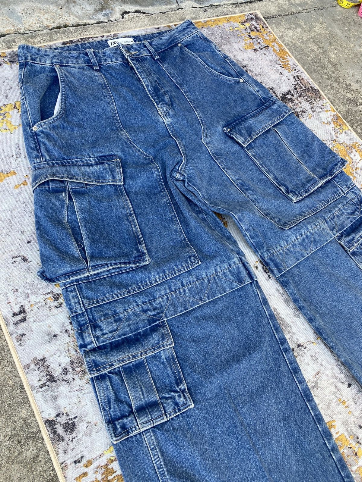 If Six Was Nine 🔥 Super Sick🔥 ZARA Baggy Denim Cargo Trousers Utility Pocket Size US 35 - 5 Thumbnail