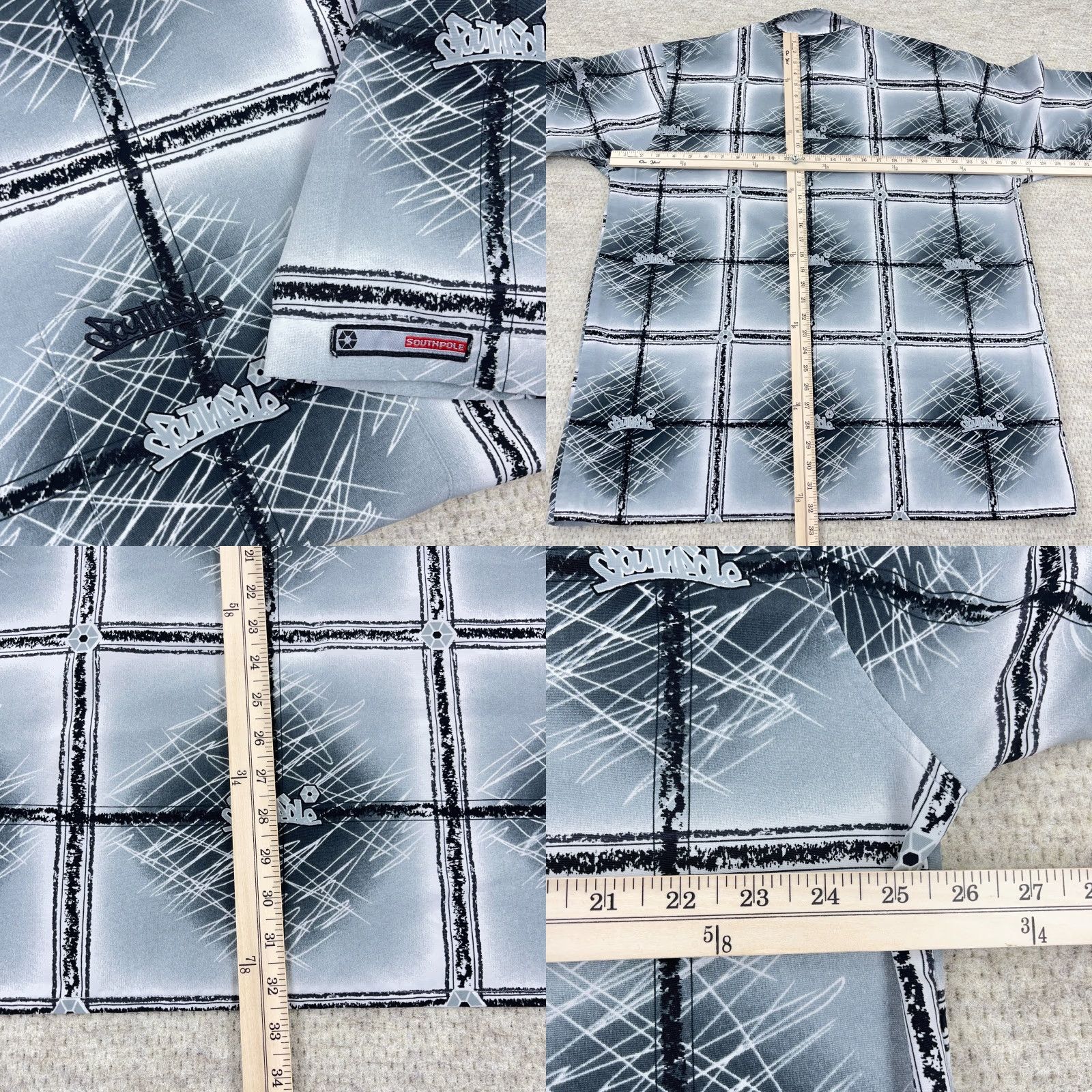 Southpole VINTAGE South Pole Shirt Men XL Black Gray Button Up Y2K Baggy AOP All Over Size US XL / EU 56 / 4 - 8 Thumbnail