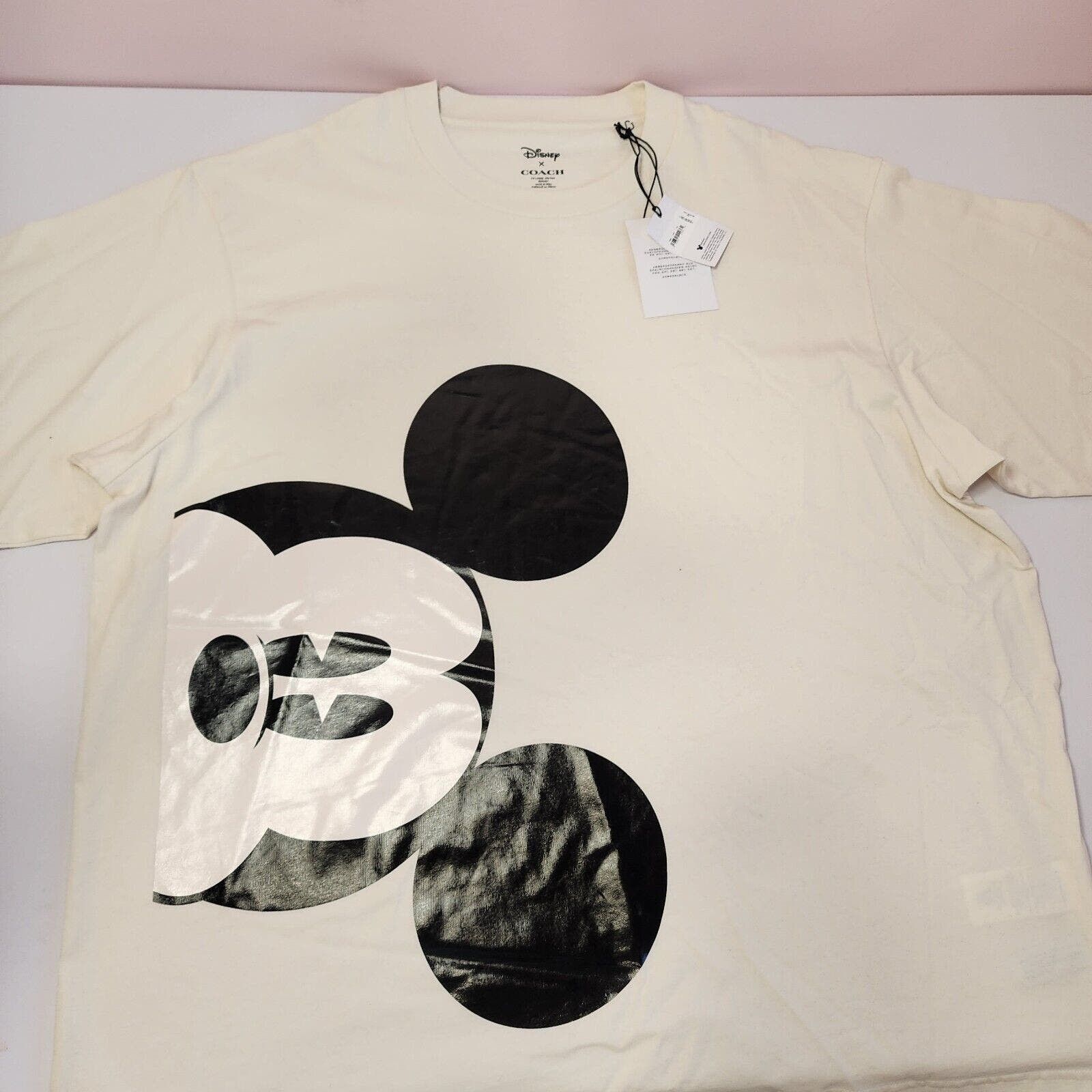 Image of Disney X Coach Cn321 Women's Mickey Mouse Skater T Shirt in Cream (Size 2XL)