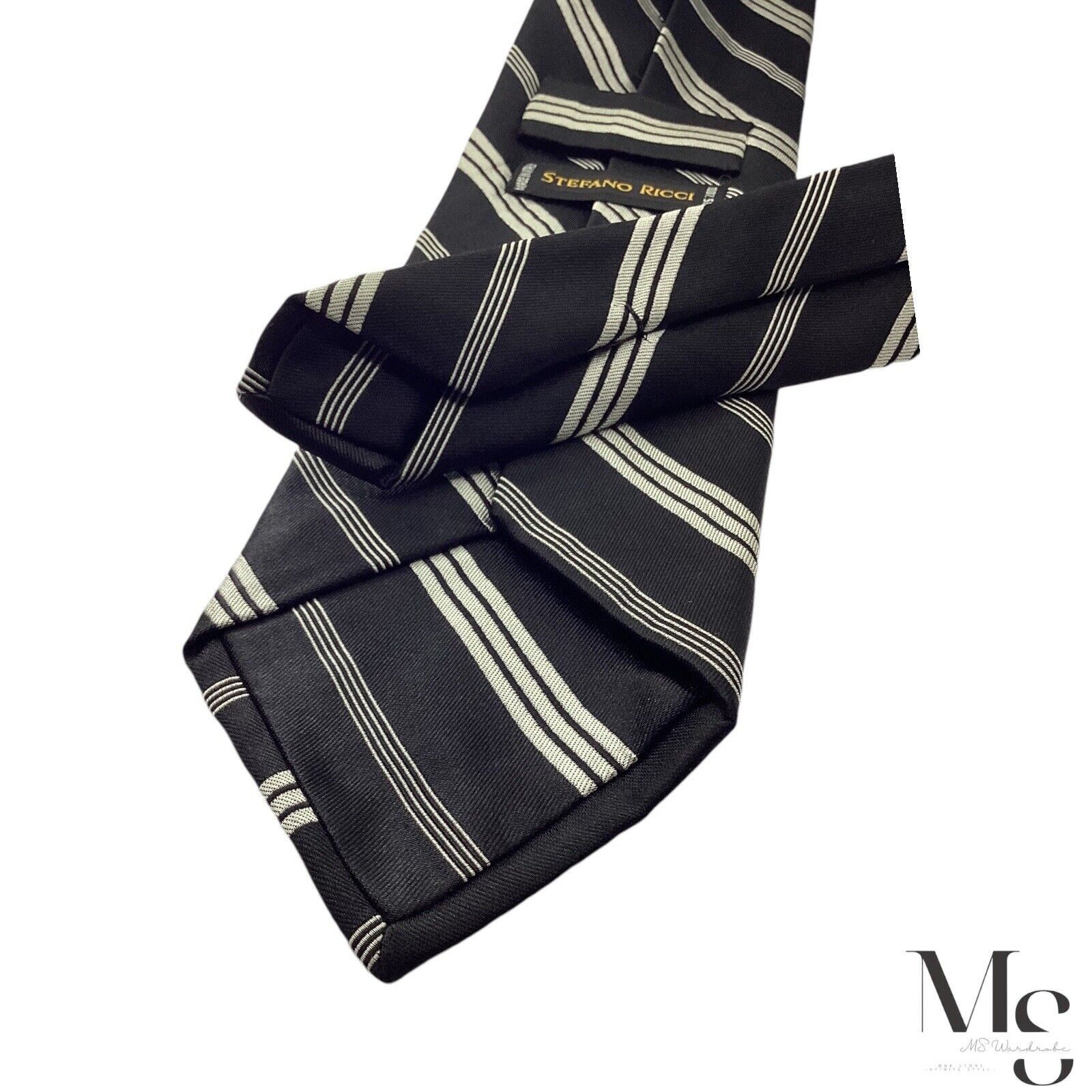 Stefano Ricci STEFANO RICCI Black Striped Luxury Designer Silk Tie Made It Size ONE SIZE - 5 Thumbnail