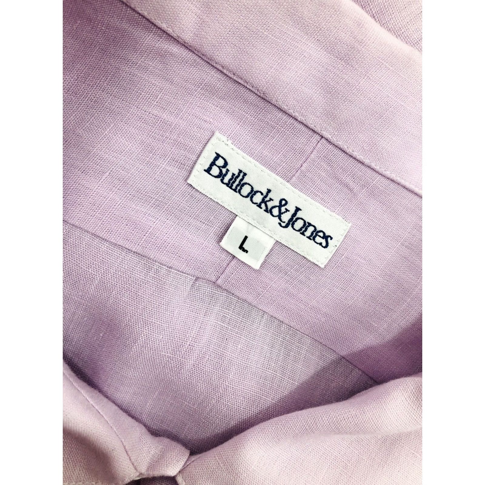 Vintage BULLock & JONES - PURE LINEN / LOOP COLLAR Mens L / XL Shirt - EXCELLENT - Pale Purple / Pink Linen Button-Up, Short Sleeve, Collared, 4G Size US L / EU 52-54 / 3 - 5 Thumbnail