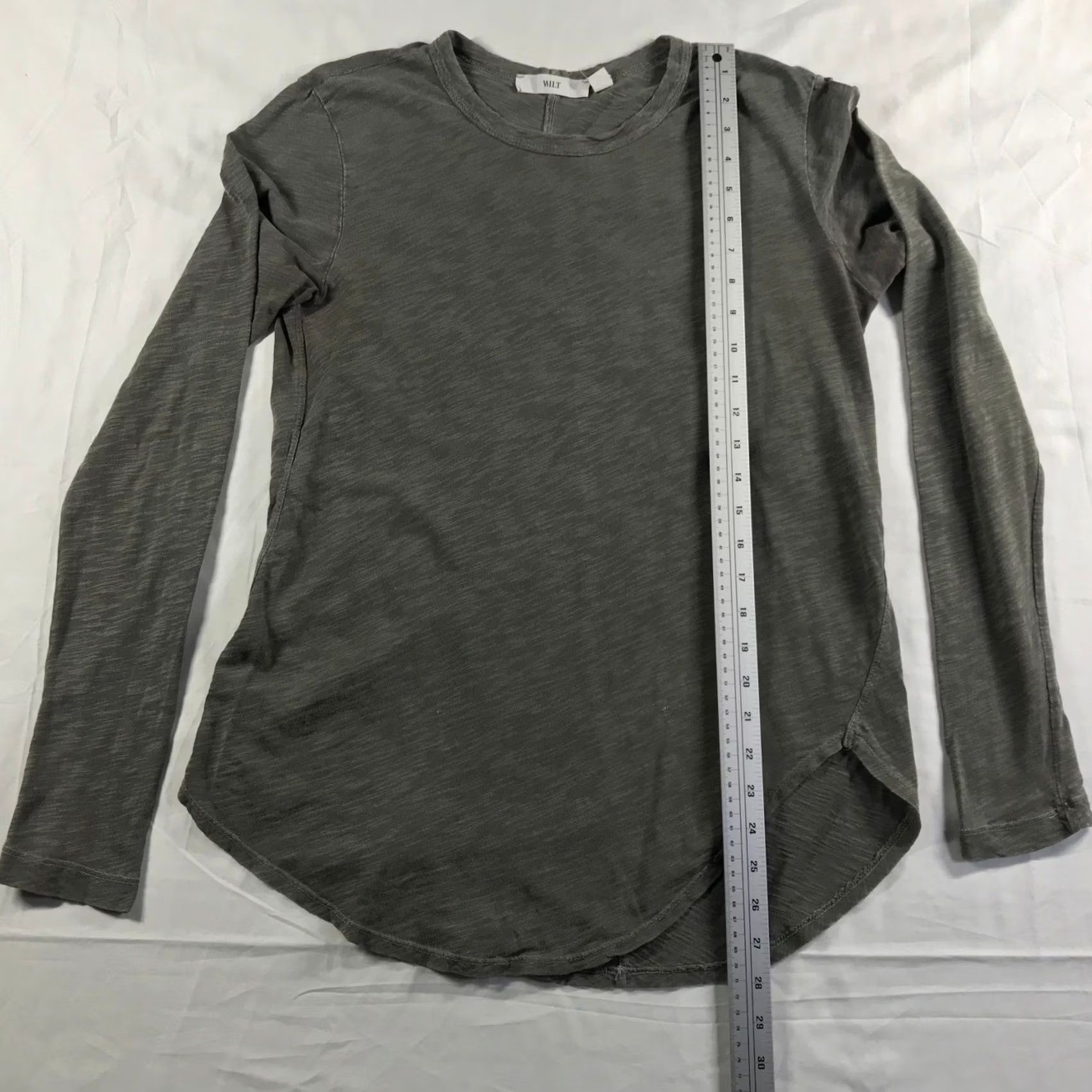 Vintage Wilt Womens XS Gray Long Sleeve Top USA Asymmetrical Crossover Hem Slub Knit Size XS / US 0-2 / IT 36-38 - 2 Thumbnail