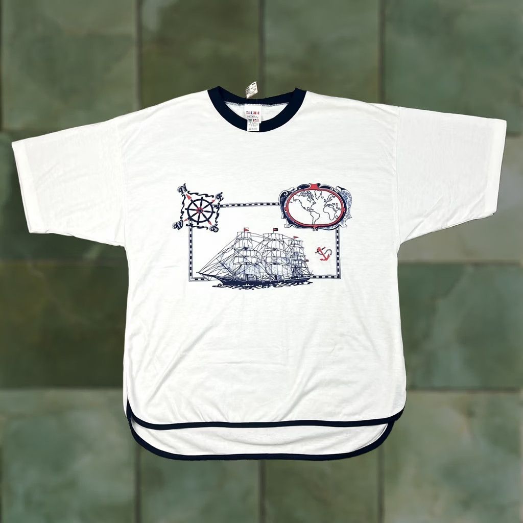 Nautica VINTAGE Nautical Sail Boat Puff Print Graphic Shirt M White 50/50 USA 90s Unisex Adults Mens Womens Size US M / EU 48-50 / 2 - 1 Thumbnail