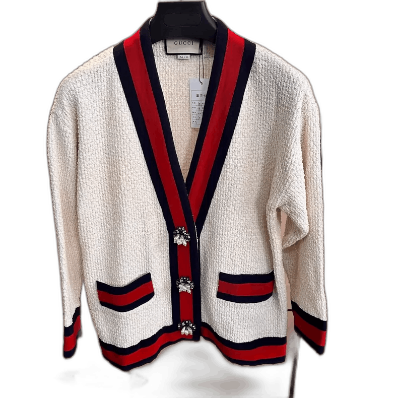 Gucci Gucci Knit Cardigan with Rhinestones and Stripes-2505 Size M / US 6-8 / IT 42-44 - 1 Thumbnail