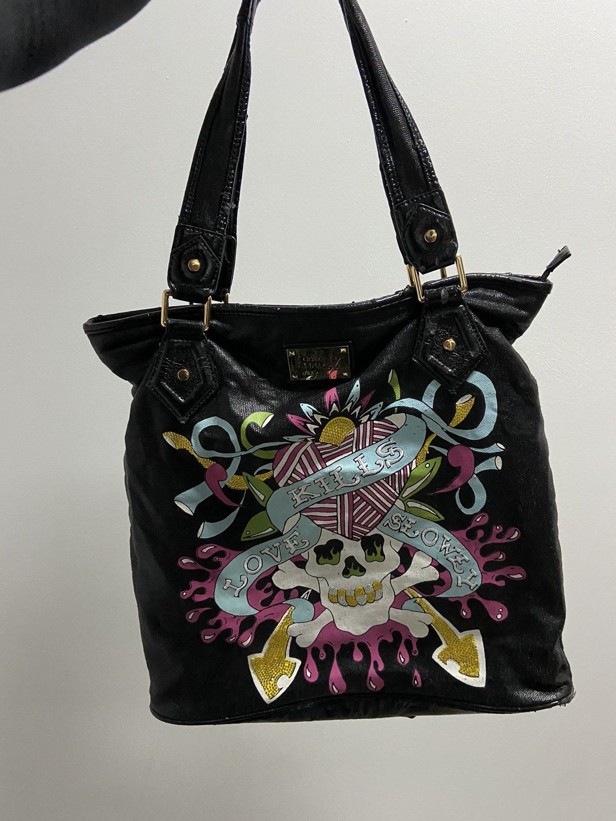 Ed Hardy × Vintage Ed Hardy Vintage tote Bag Big Print Logo rhinestones Size ONE SIZE - 3 Thumbnail