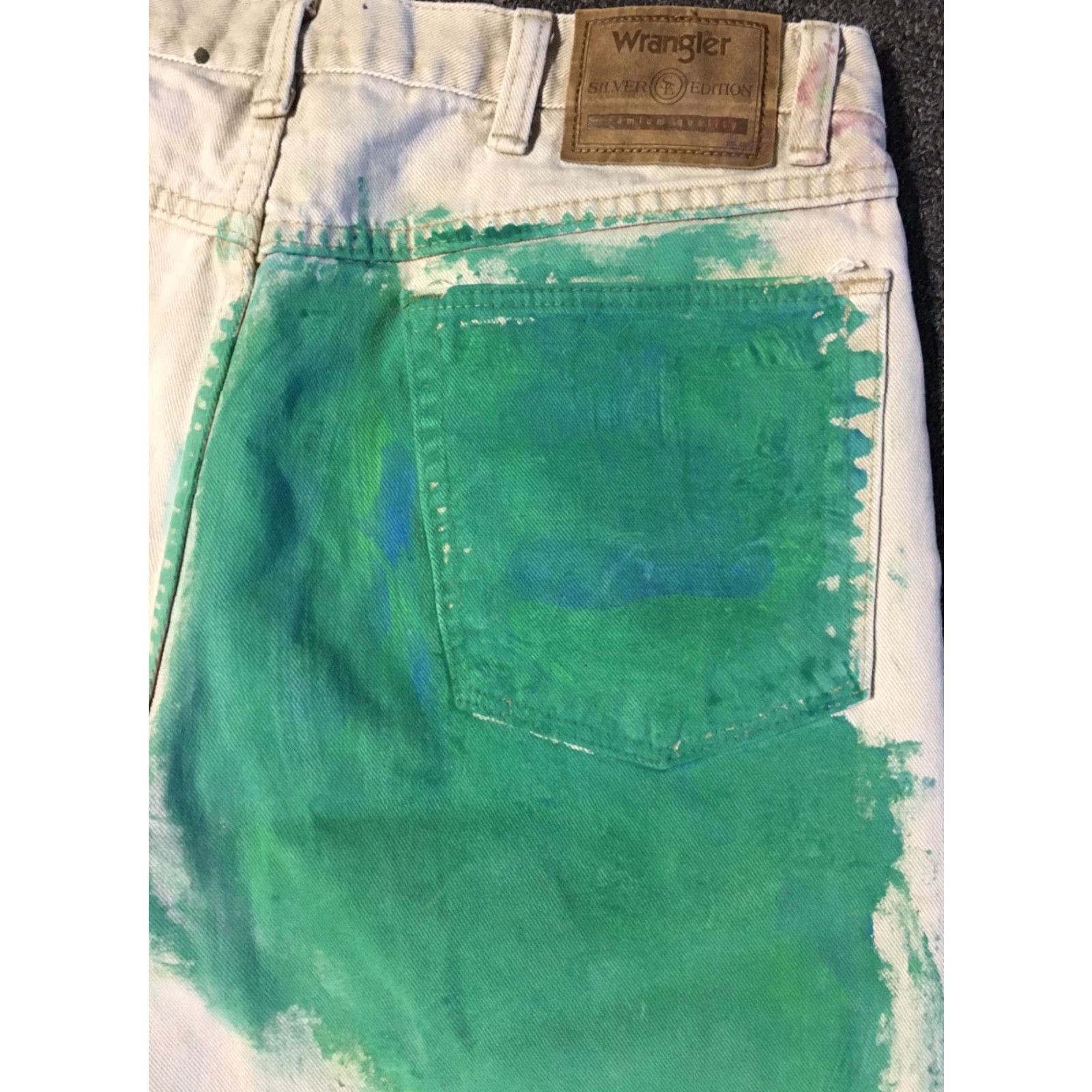 Wrangler VINTAGE Wrangler Jeans 90s Distressed Painted Pocket Straight 33/31 Men Beige Denim USA Punk Grunge 80s 70s Rock Western Motorcyclist Style Size US 33 - 2 Thumbnail