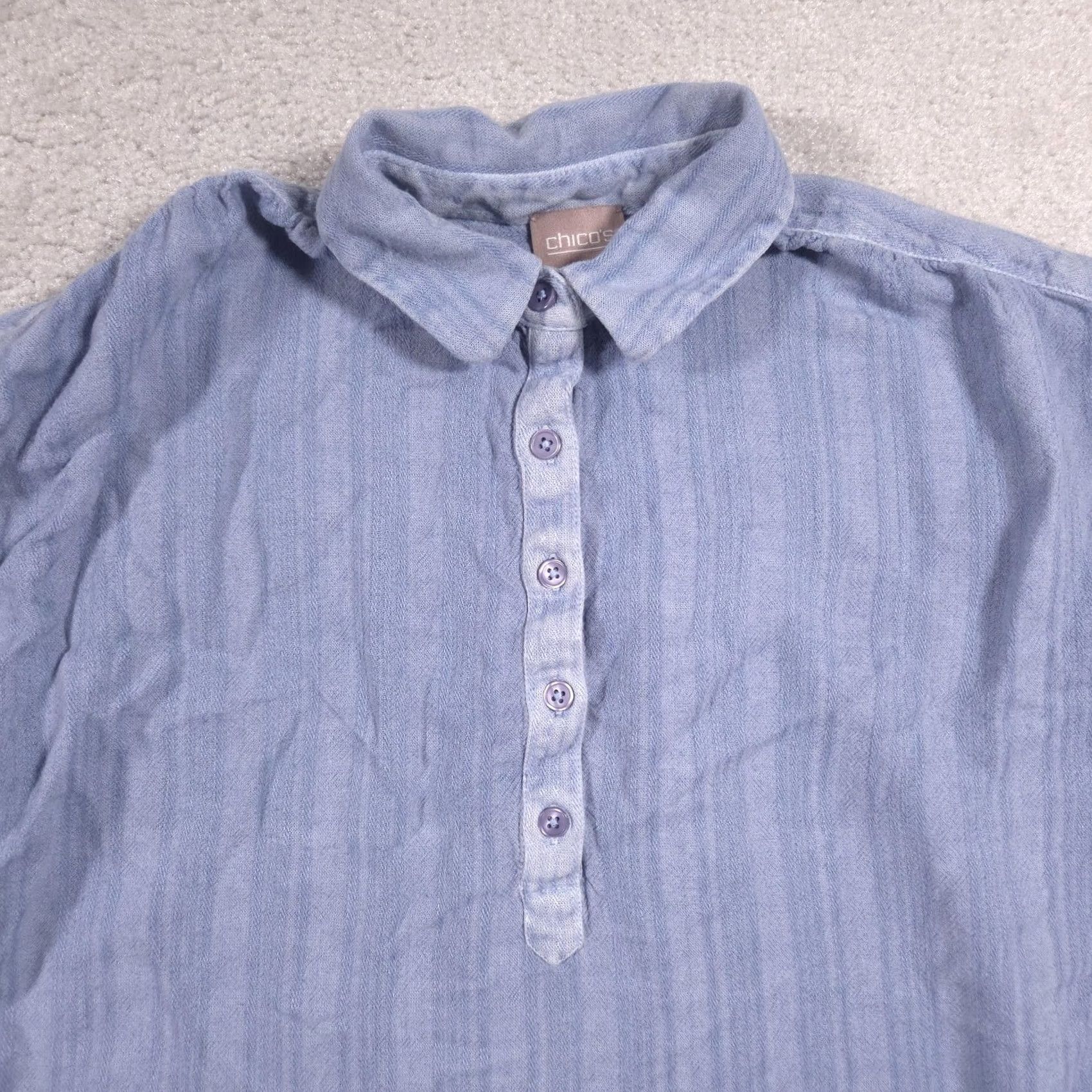 Vintage Chico's Blouse Womens 1 Blue Stripe Collared Dolman Short Sleeve Linen Top Shirt Casual Summer Womens Size XS / US 0-2 / IT 36-38 - 3 Thumbnail
