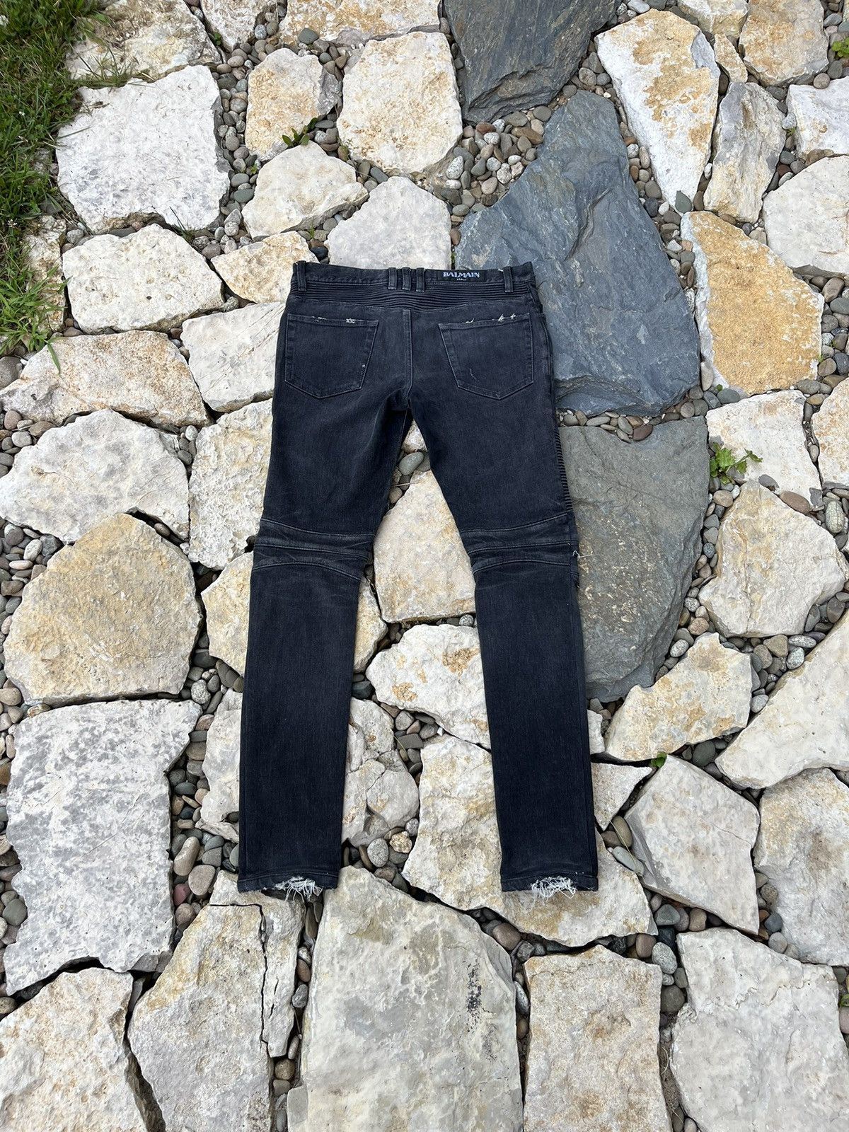 Balmain × Japanese Brand Balmain biker jeans pants 29 washed denim black distressed Size US 29 - 2 Thumbnail