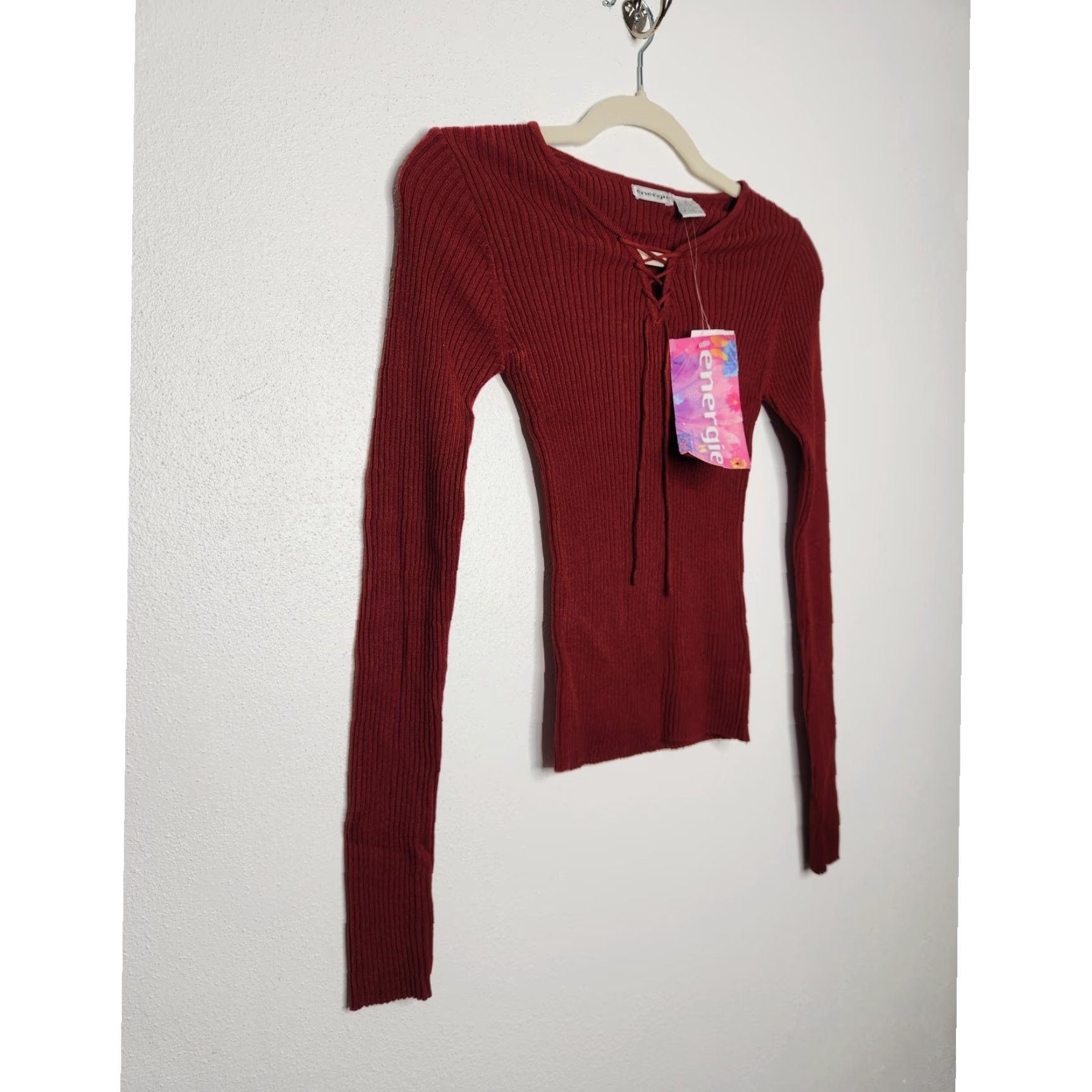 Energie VINTAGE Energie Red Ribbed Long Sleeve Shirt Women S Fairy Witchy Fall Autumn NWT 90s 00s Grunge Y2K Art Nature Tee Shirt, Red, S, Women Size S / US 4 / IT 40 - 2 Thumbnail