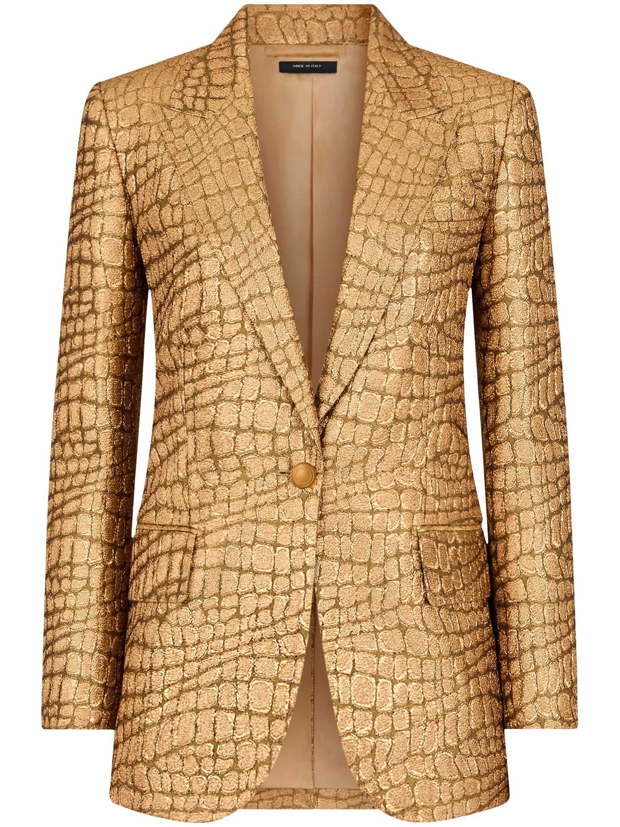 Tom Ford o1w1db10525 GI2970 Wallis Croc Jacquard Blazer in Gold Size XS / US 0-2 / IT 36-38 - 1 Thumbnail
