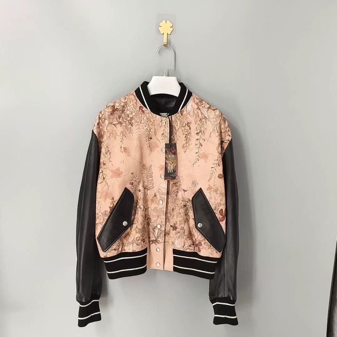 Christian Dior full leather floral baseball jacket