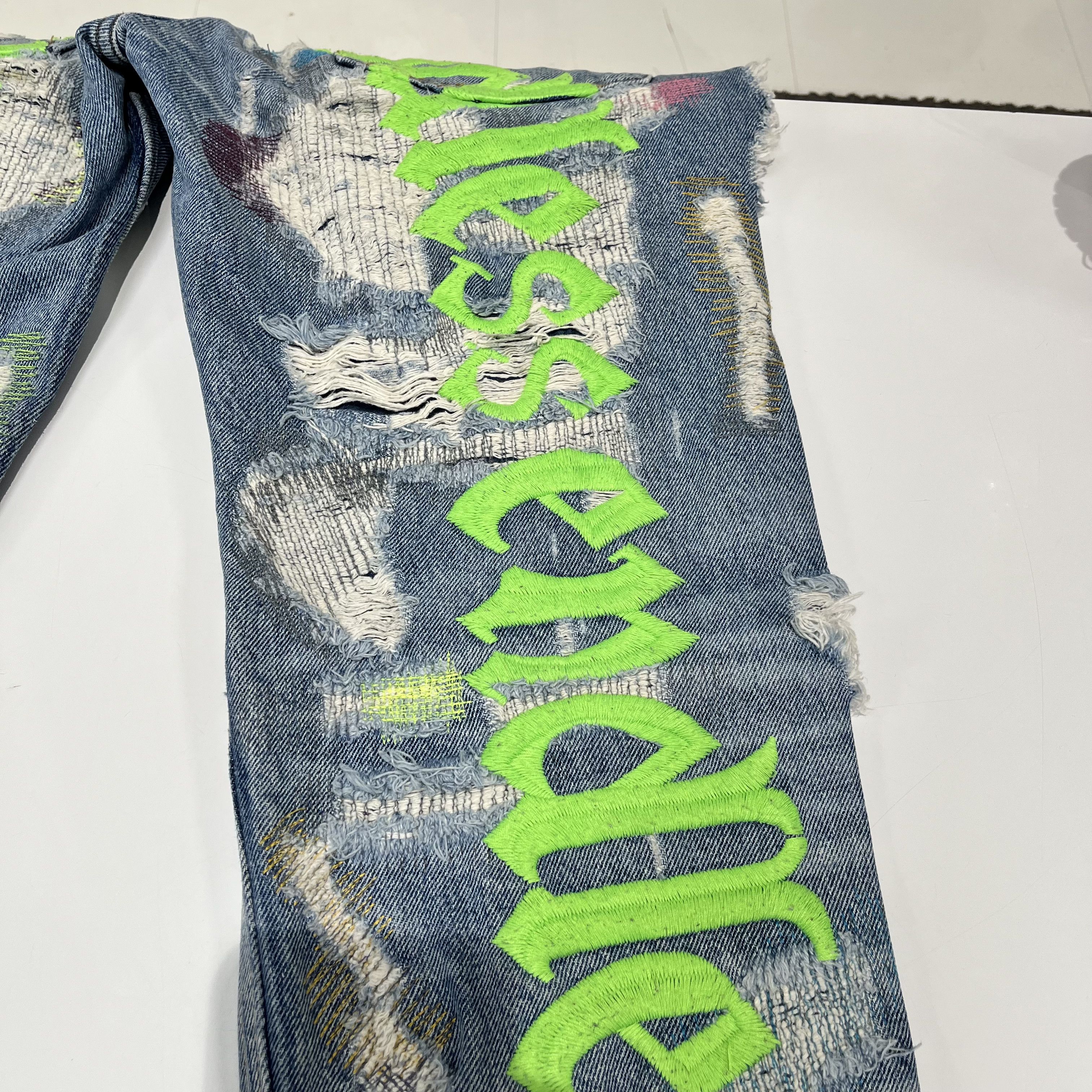 Endless Vlone x Endless Embroidered And Distressed Denim Jeans Blue Size US 32 / EU 48 - 15 Thumbnail