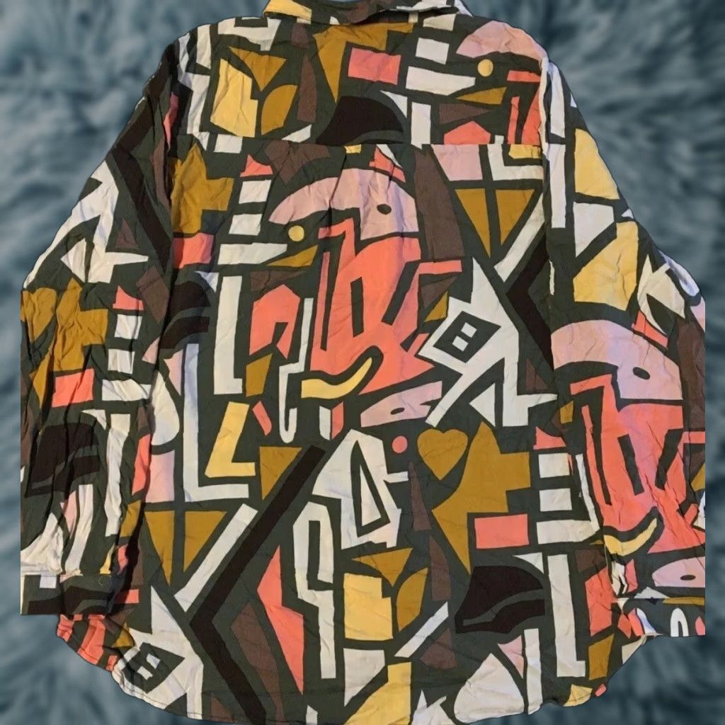 Vintage VINTAGE 90s Abstract Art All Over Print Shirt XL Women Brown Vaporwave Grunge Picasso Beach Surf Skate 80s Misc Size XL / US 12-14 / IT 48-50 - 1 Thumbnail