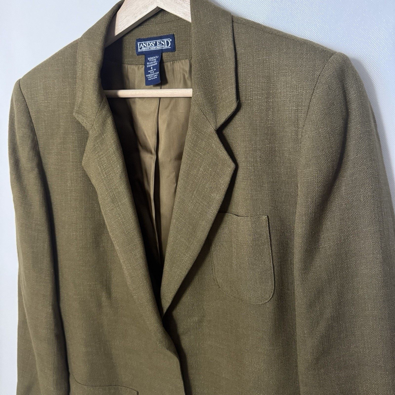 Lands' End Lands’ End Linen Blend Blazer Green Career Office Classic Size M / US 6-8 / IT 42-44 - 2 Thumbnail