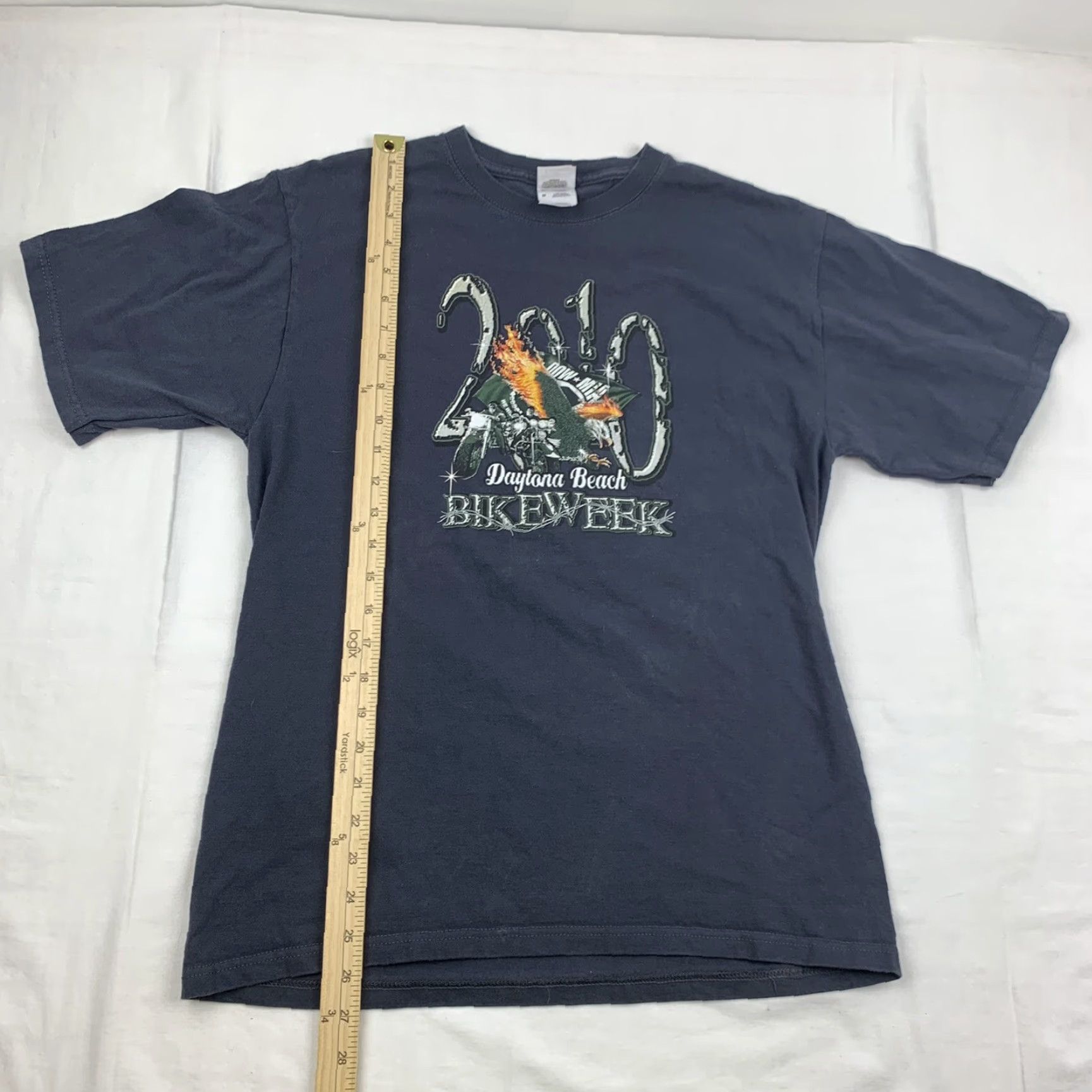 Fruit Of The Loom VINTAGE Dayton Beach Bike Week T Shirt Men Adult Medium Blue 2010 Biker Motorcycle American Shirt M Blue Motorcycle American Mens Size US M / EU 48-50 / 2 - 6 Thumbnail