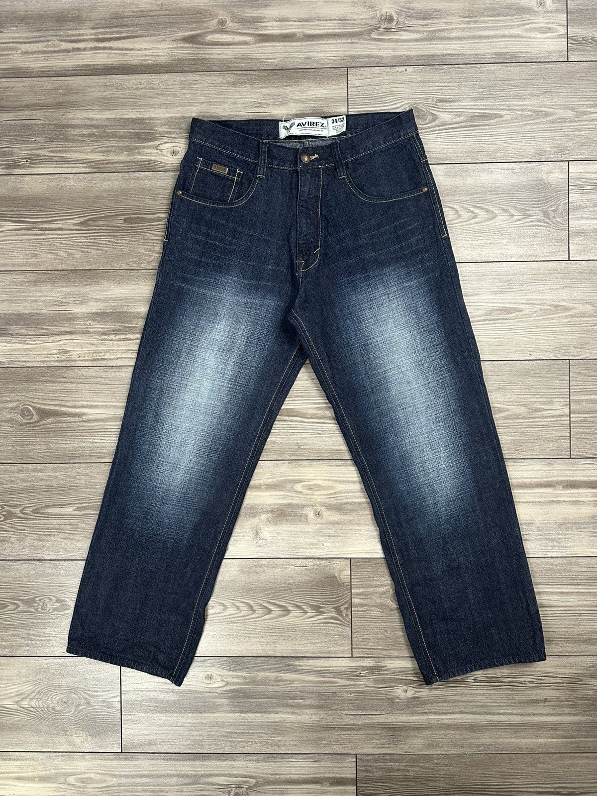 JNCO Crazy Vintage Y2K Avirex Embroidered Baggy Denim Jeans Size US 35 - 2 Thumbnail