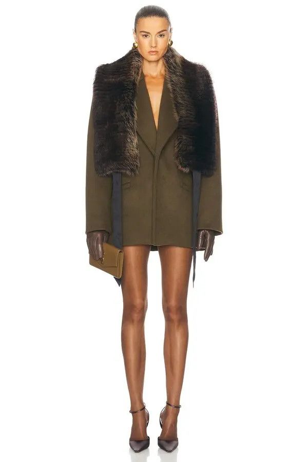 Saint Laurent Paris o1bcso1str1225 Short Coat In Wool in Khaki Green Size XXS / US 00 / IT 34 - 4 Thumbnail