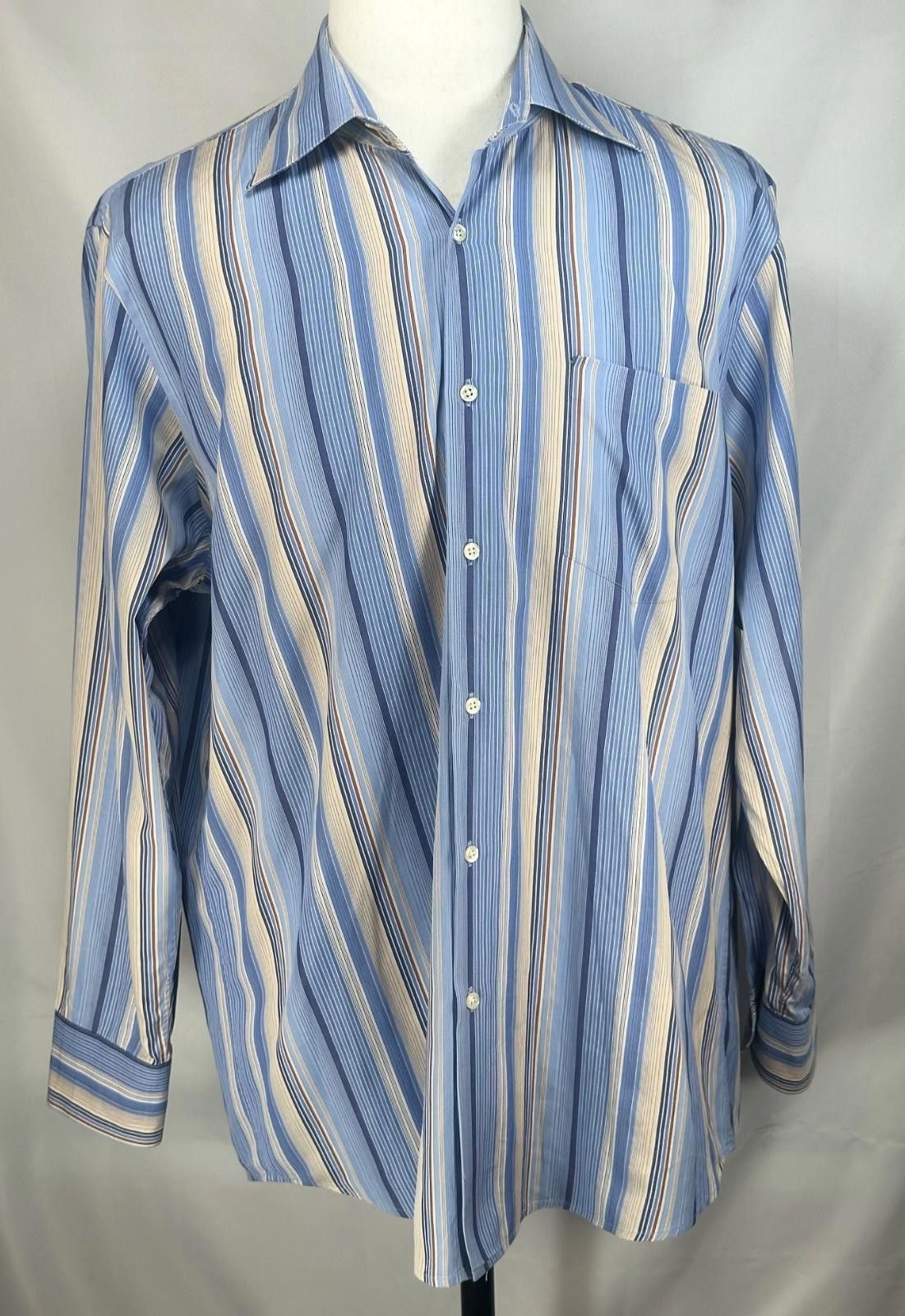 Hugo Boss Boss Hugo Boss 100% Cotton Striped Button-Up Blue Mens L Size US L / EU 52-54 / 3 - 1 Thumbnail