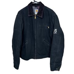 Vintage Carhartt J01 BLK Black Blanket Lined Cord Collar Jacket Coat Men's  Size