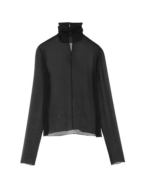 Saint Laurent Paris o1s1wg111124 Turtleneck Blouse in Silk Muslin Crepe in Black Size M / US 6-8 / IT 42-44 - 1 Thumbnail