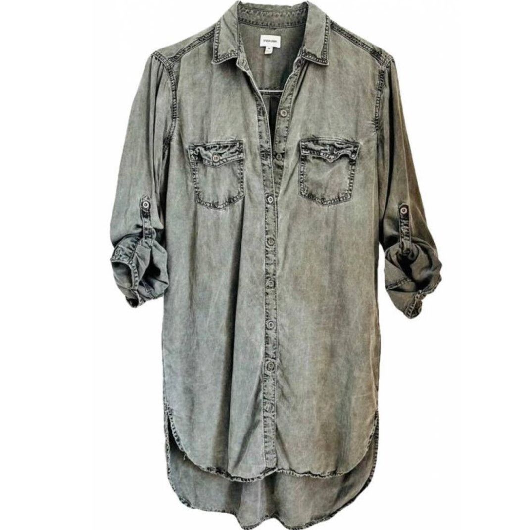 Urban Outfitters SNEAK Washed Black Grey Denim Button Mini Shirt Dress Tunic Size M / US 6-8 / IT 42-44 - 14 Thumbnail