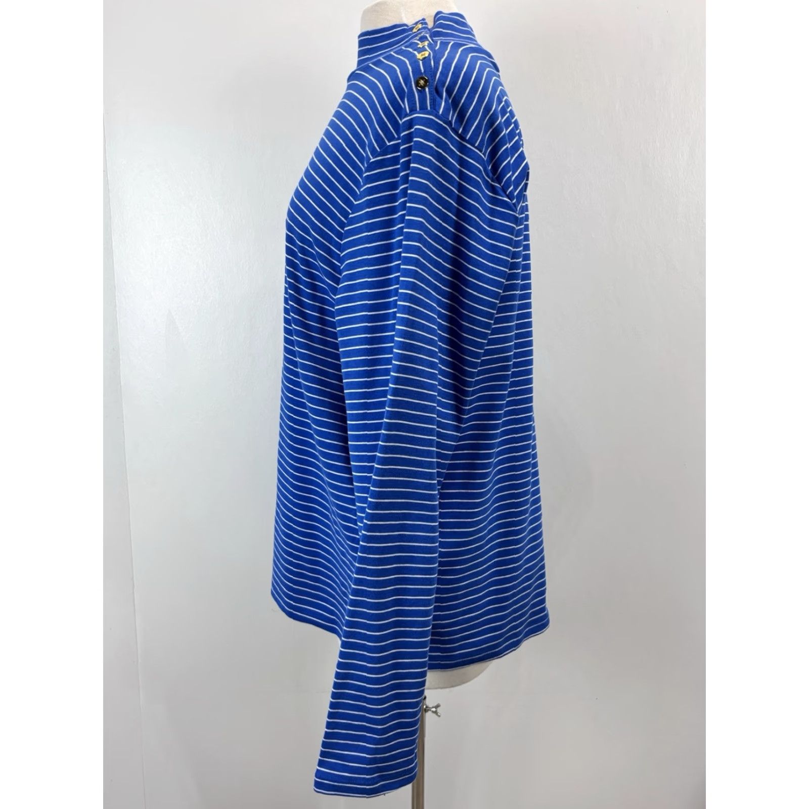 J.Crew VINTAGE J. Crew Mock Turtleneck Shirt 3X Plus Womens Long Sleeve Blue Striped Gold Buttons Casual Autumn Winter Spring Size XXL / US 16-18 / IT 52-54 - 2 Thumbnail
