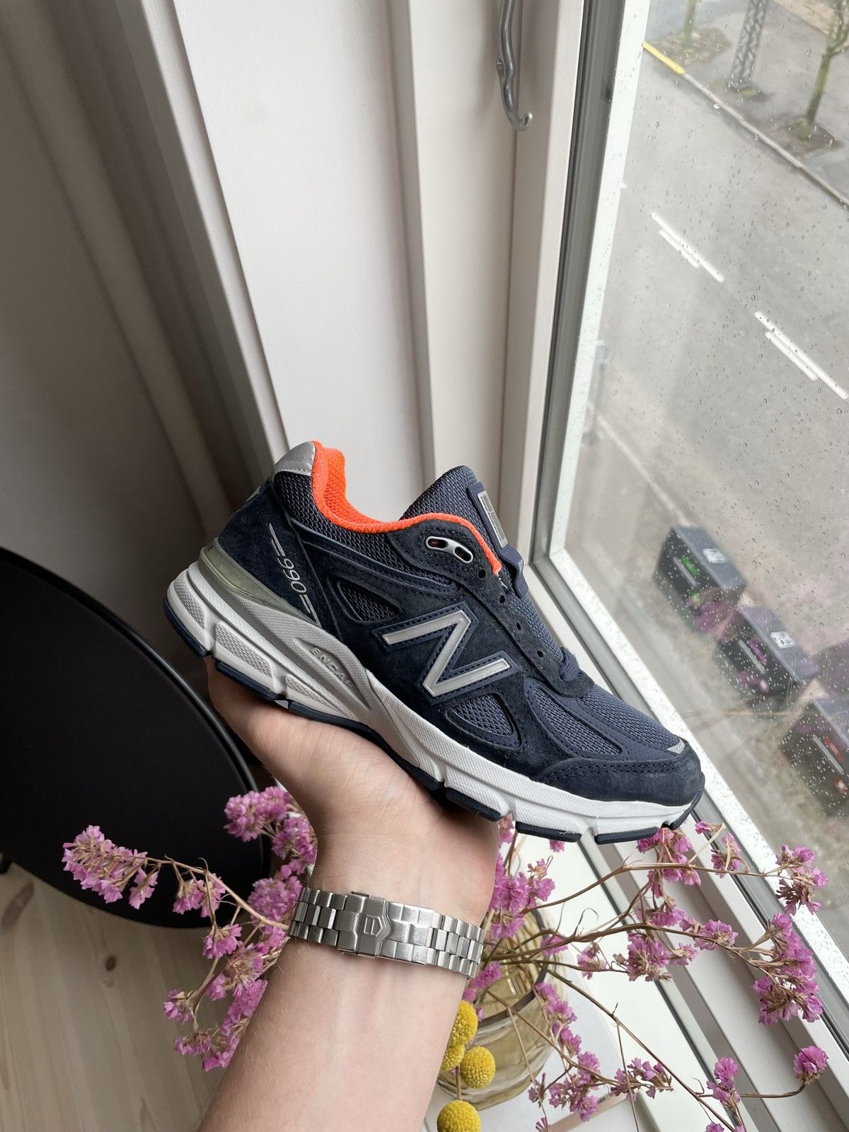 New balance 990v4 kith navy best sale