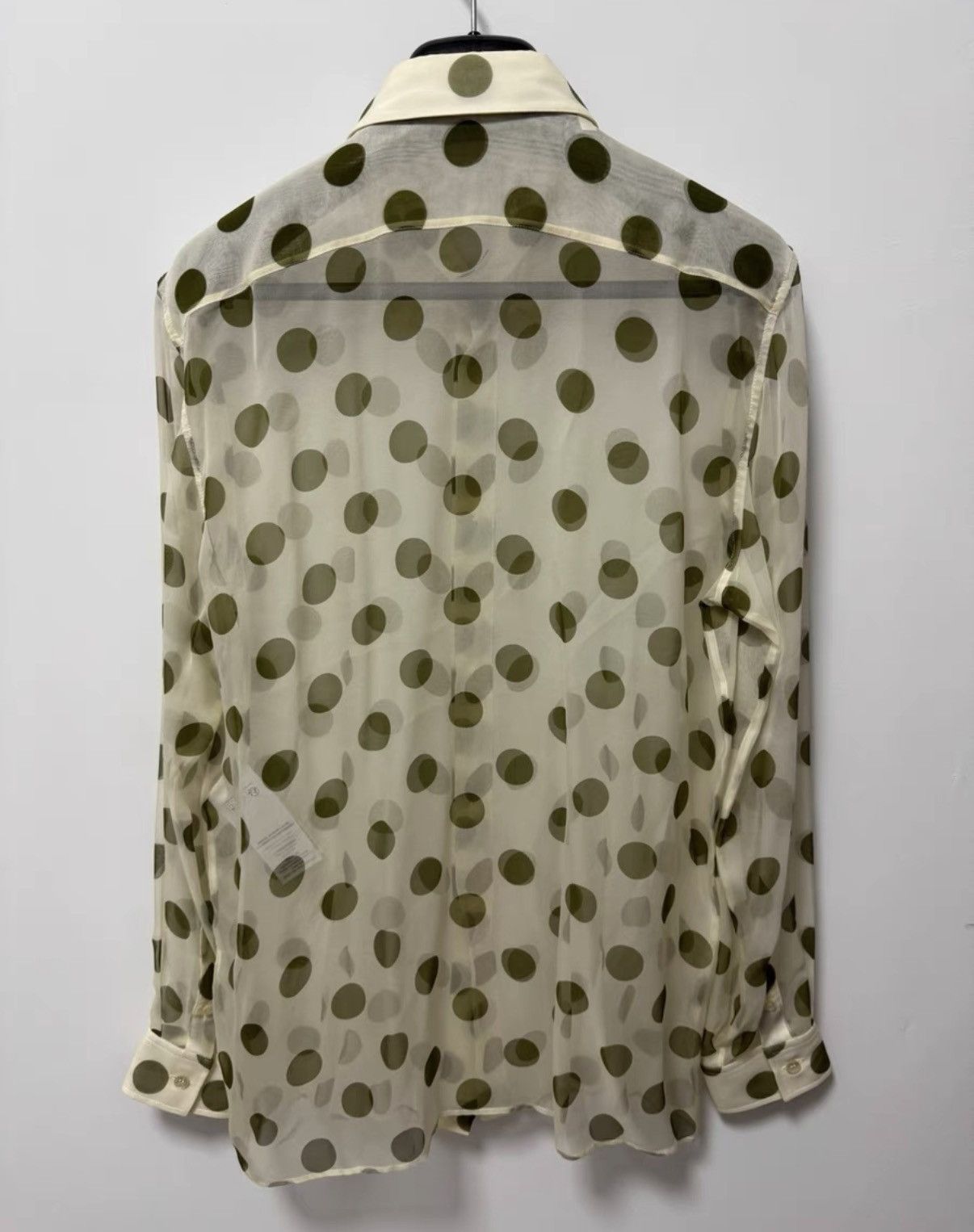 Saint Laurent Paris Saint Laurent Light Green Silk Point Collar Polka Dot Shirt Size US L / EU 52-54 / 3 - 2 Thumbnail