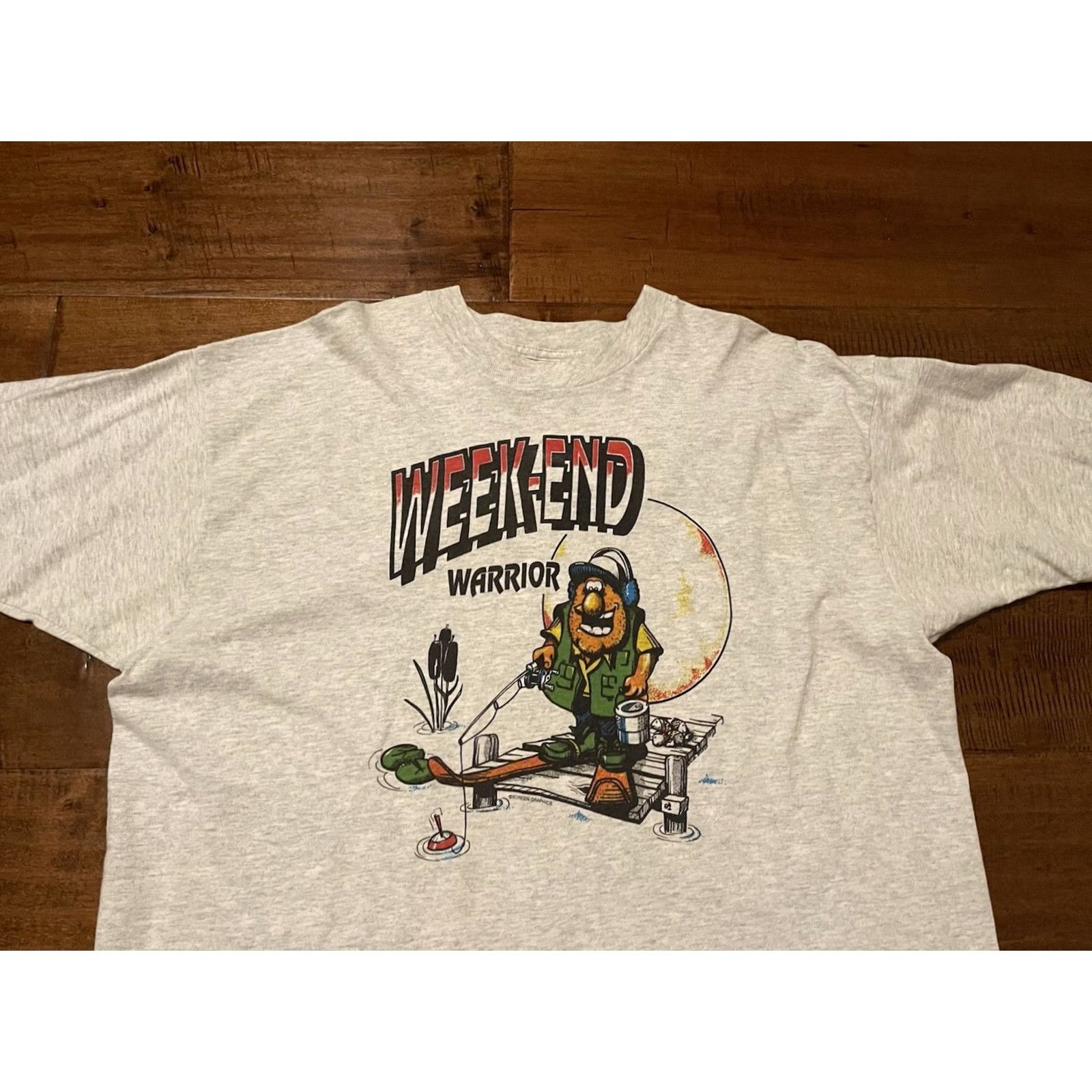 Fruit Of The Loom VINTAGE Weekend Warrior 90s Fishing T-Shirt 2XL Adult Gray Fruit of the Loom Short Sleeve Crew Neck Graphic Print Vintage 90s Mens Size US XXL / EU 58 / 5 - 2 Thumbnail