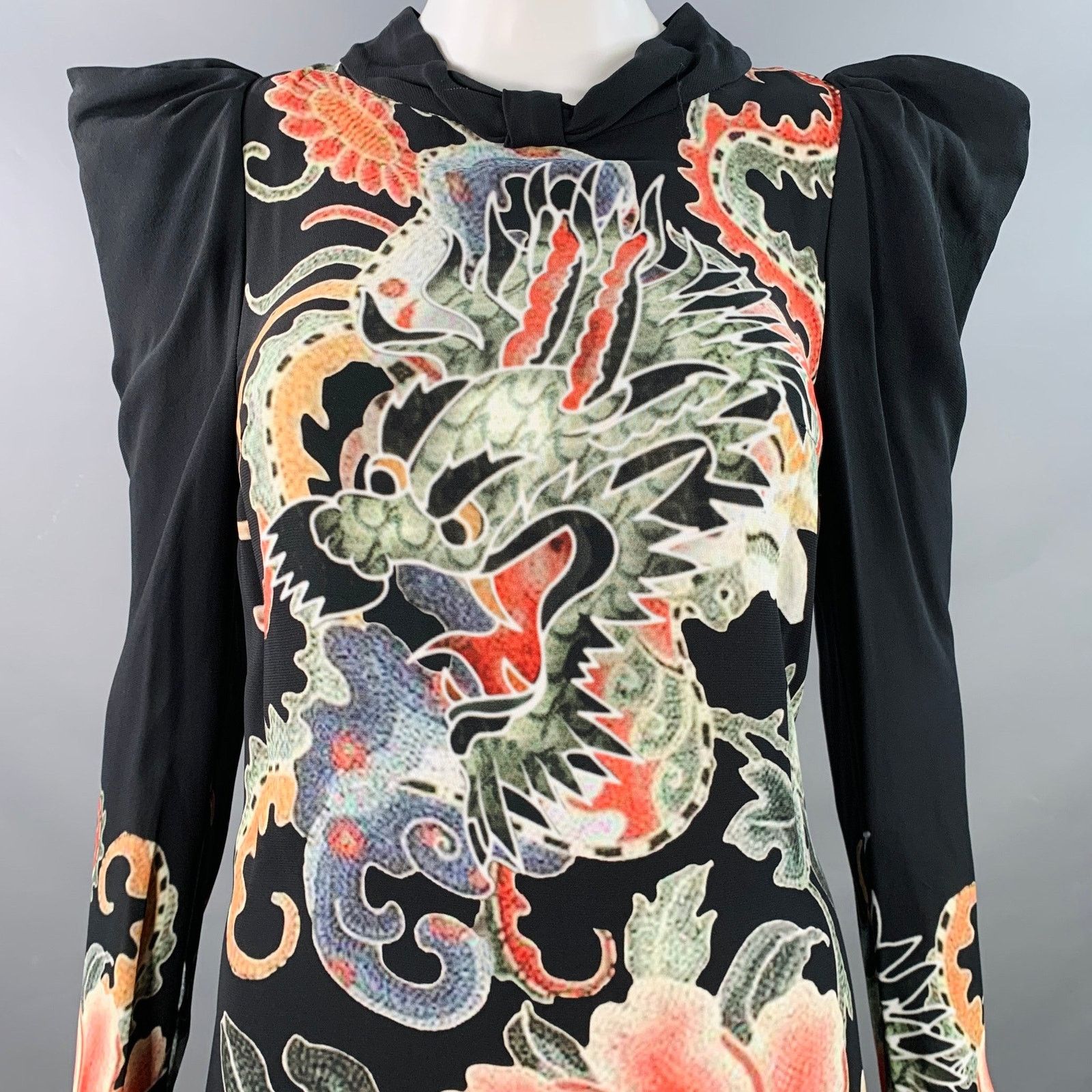 John Richmond Guereda Multi Color Viscose Dragon Long Sleeve Dress Size S / US 4 / IT 40 - 2 Thumbnail