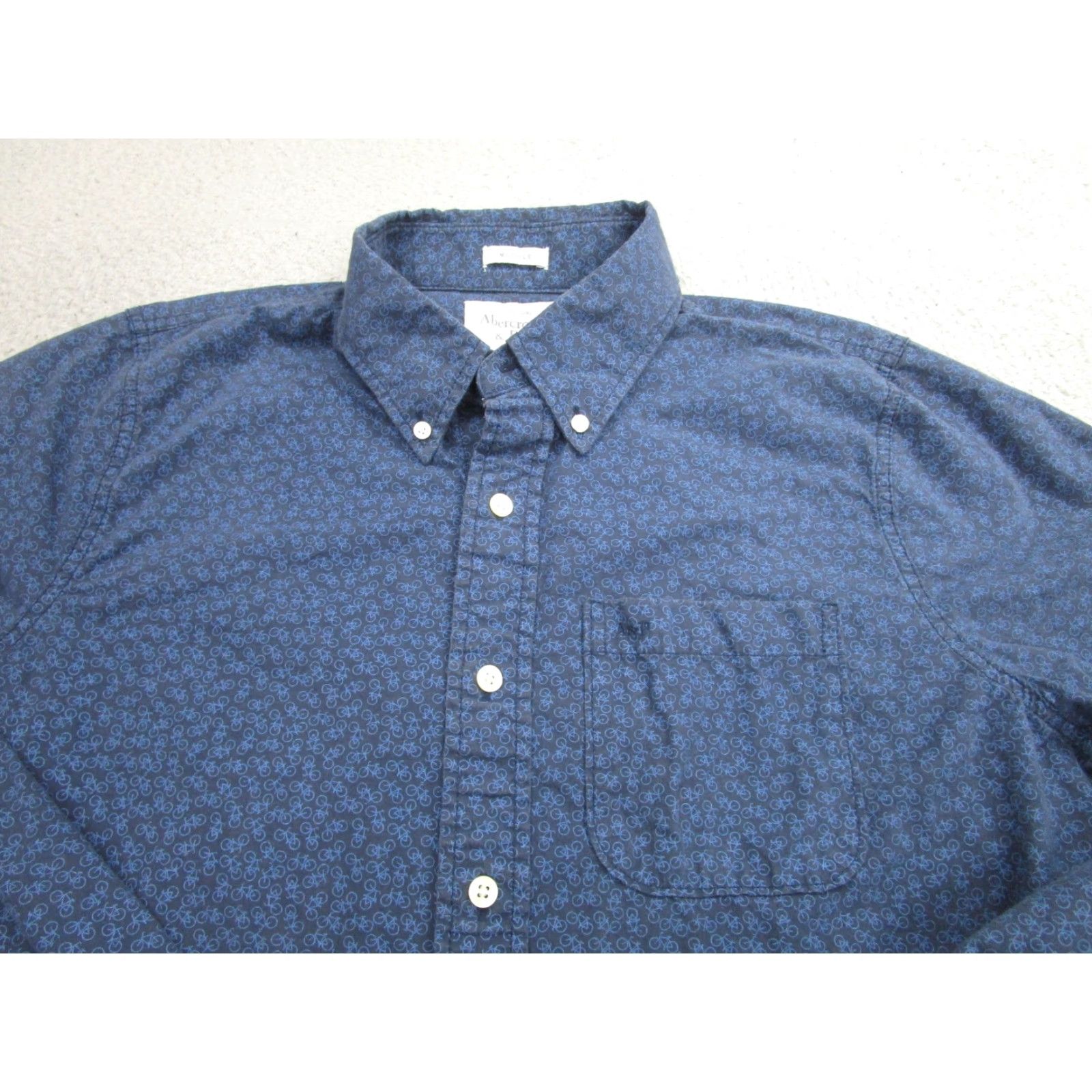 Abercrombie & Fitch Abercrombie & Fitch Shirt Mens XL Button-Down Bicycle Print Muscle Fit Casual Blue Size US XL / EU 56 / 4 - 2 Thumbnail