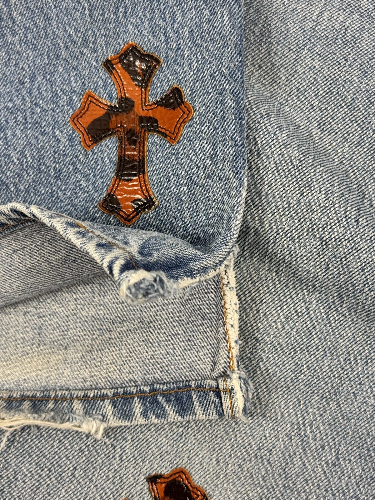 Chrome Hearts PATENT LEOPARD CROSS PATCH DENIM JEANS (RARE) Size US 33 - 7 Thumbnail