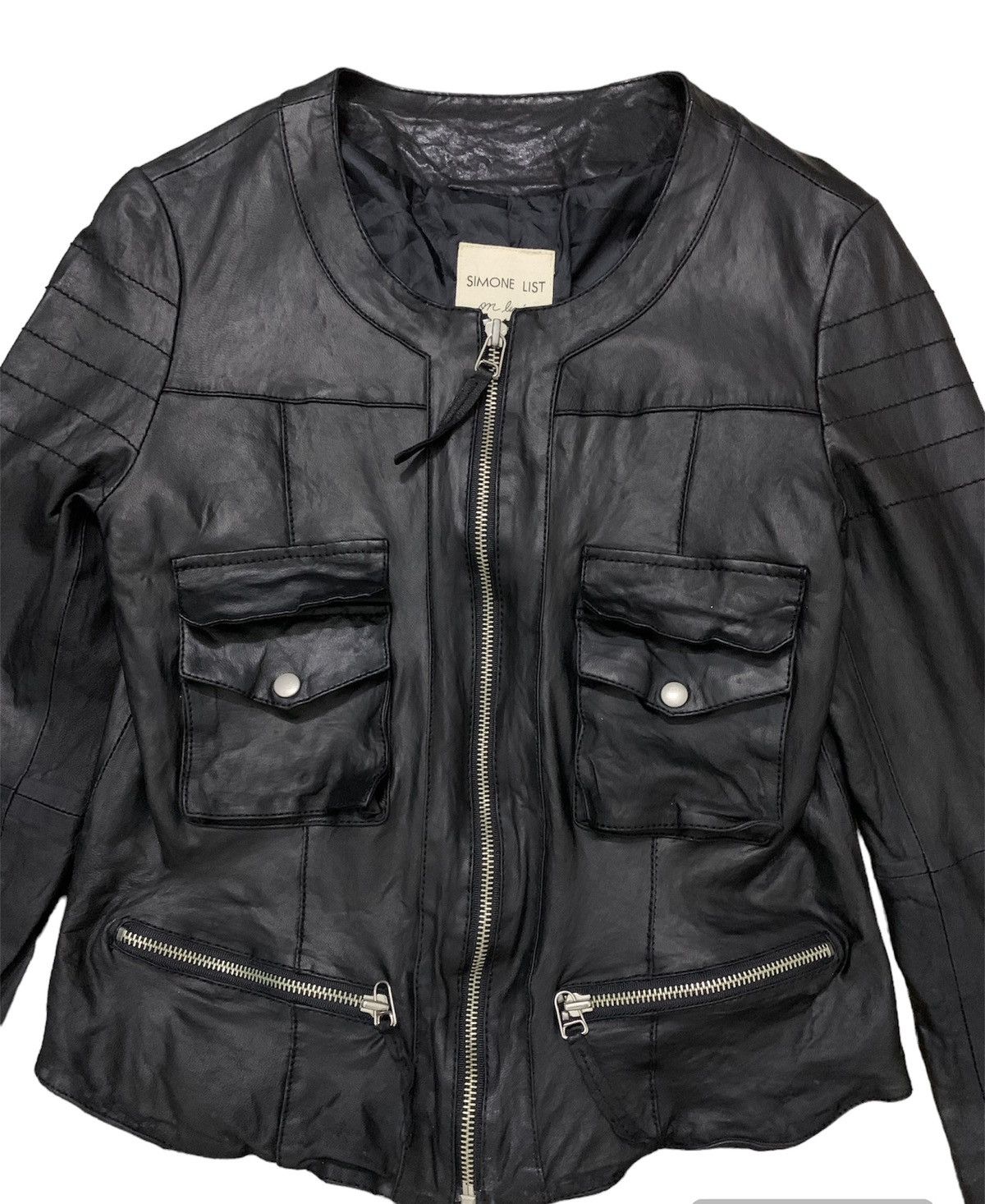 Genuine Leather × Japanese Brand Crop top leather bike jacket by simone list (B) Size M / US 6-8 / IT 42-44 - 4 Thumbnail