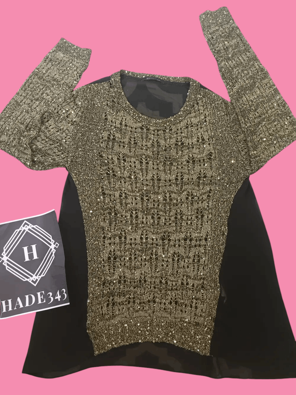 If Six Was Nine × Japanese Brand BESTI BELLI Milan Black Gold Sequin Distressed Knit Size US M / EU 48-50 / 2 - 7 Thumbnail