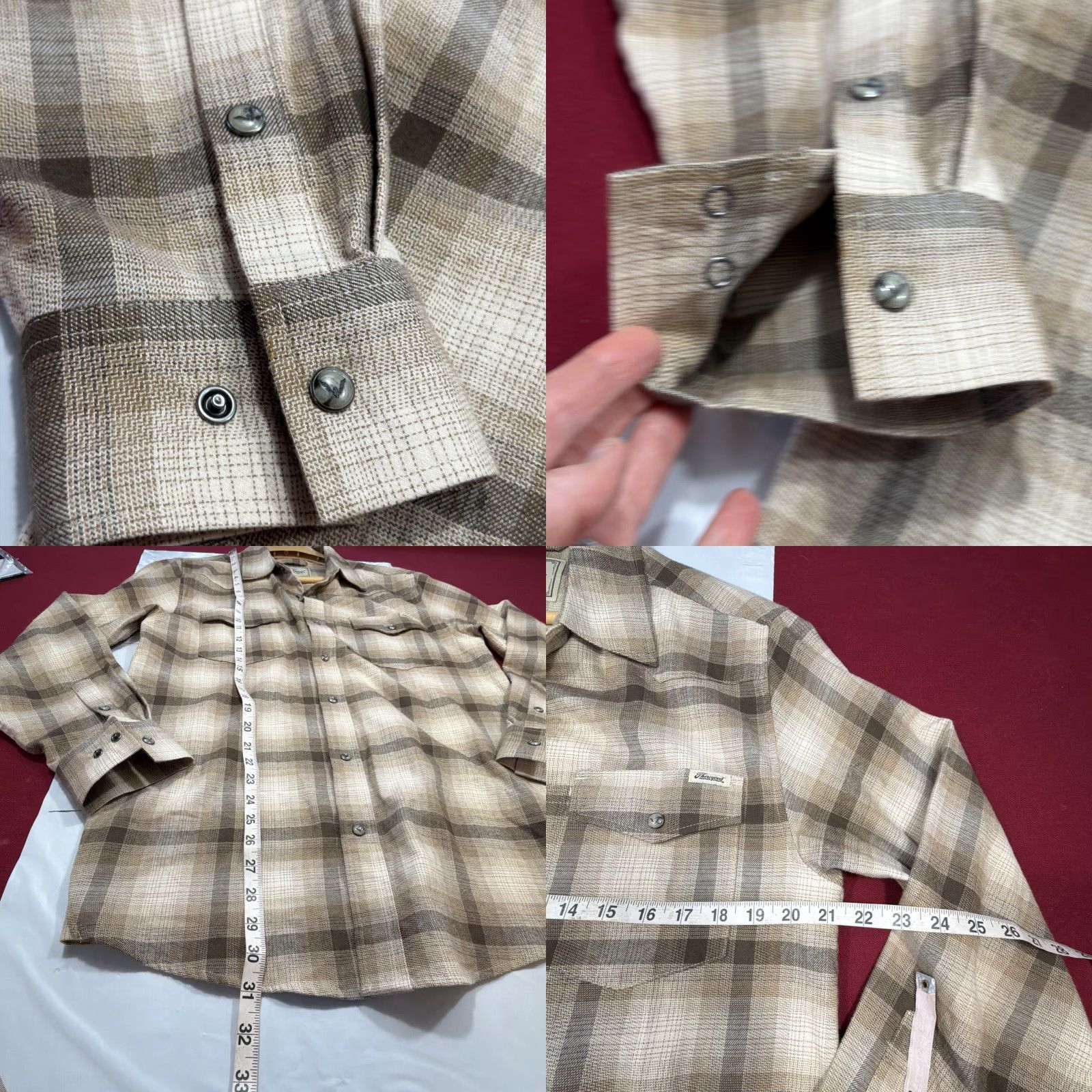 Thorogood Thorogood Brown Tan Wide Plaid Shirt Pearl Snap Mens M Western Flap Pockets Soft Size US M / EU 48-50 / 2 - 9 Thumbnail