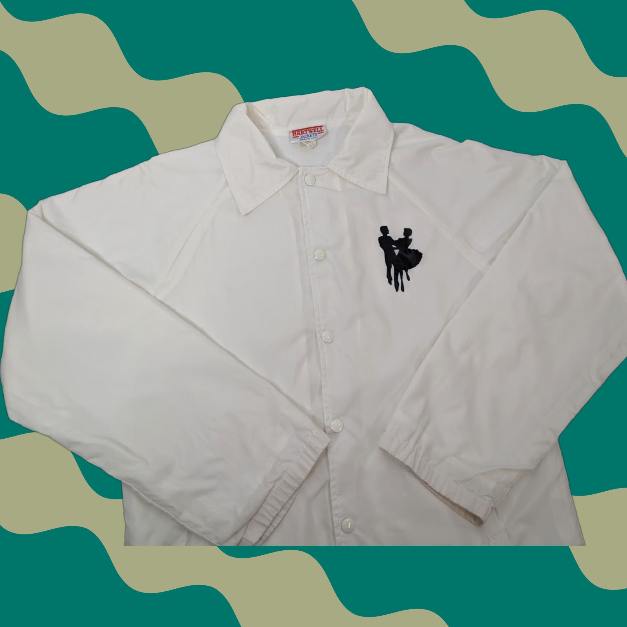 Vintage VINTAGE Hartwell Jacket Men S Ivory Nylon Snap Button Mid-Length Windbreaker USA Theme 90s Boys? Size US S / EU 44-46 / 1 - 1 Thumbnail