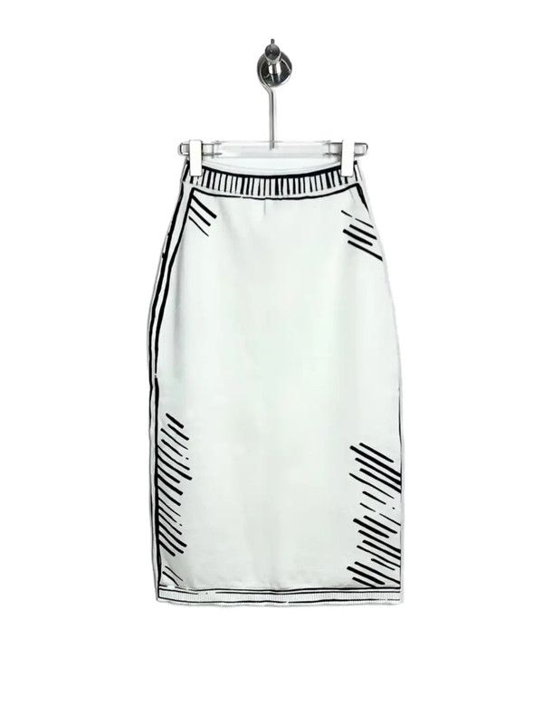 Fendi Fendi White Cotton Midi Skirt with Stripes 0089 Size 26" / US 2 / IT 38 - 1 Thumbnail