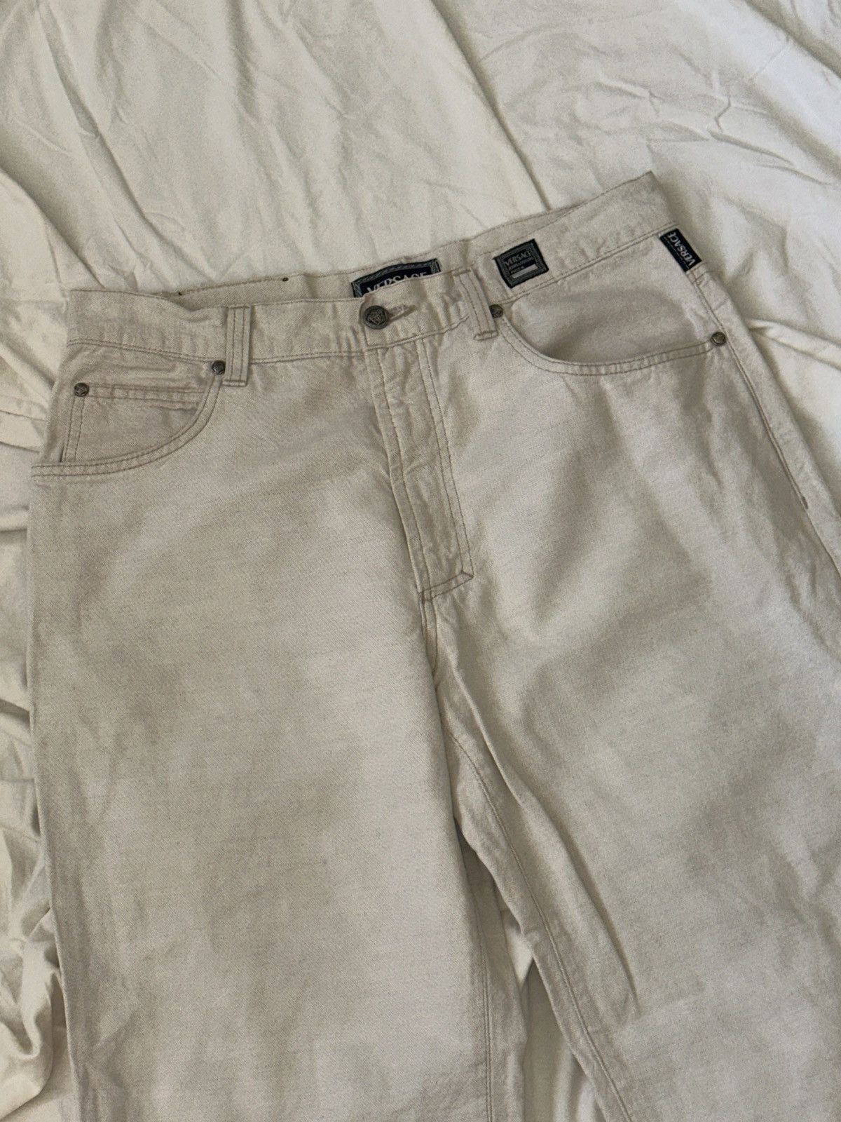 Versace Vintage Light Beige Cotton Linen Jeans Size US 32 / EU 48 - 4 Thumbnail