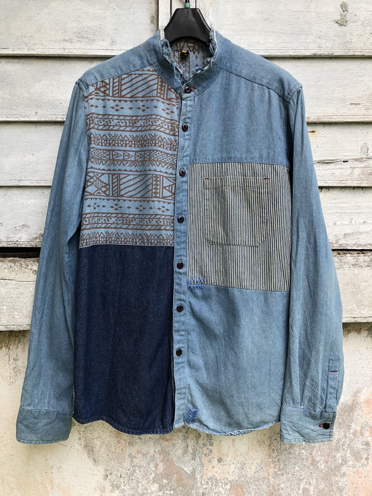 Amina Kapital Style Design Patch Work Distressed Neck L/S