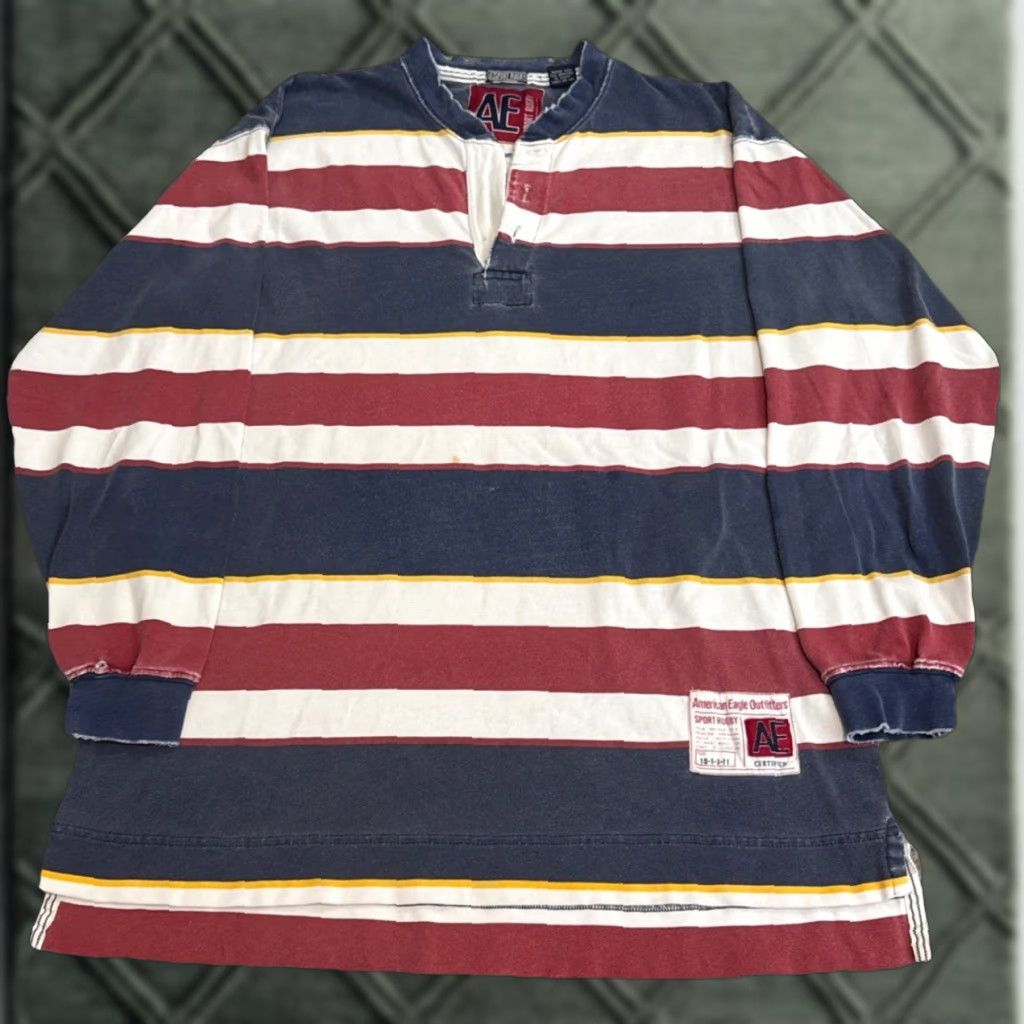 American Eagle Outfitters VINTAGE American Eagle Sport Rugby Striped Red White Blue Long Sleeve Henley T-Shirt Mens L Size US L / EU 52-54 / 3 - 1 Thumbnail