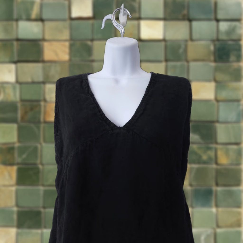 Vintage JOT Tunic Shirt Blouse Women One Size Black Linen Sleeveless V-Neck Knit Solid Made in Italy Size ONE SIZE - 1 Thumbnail
