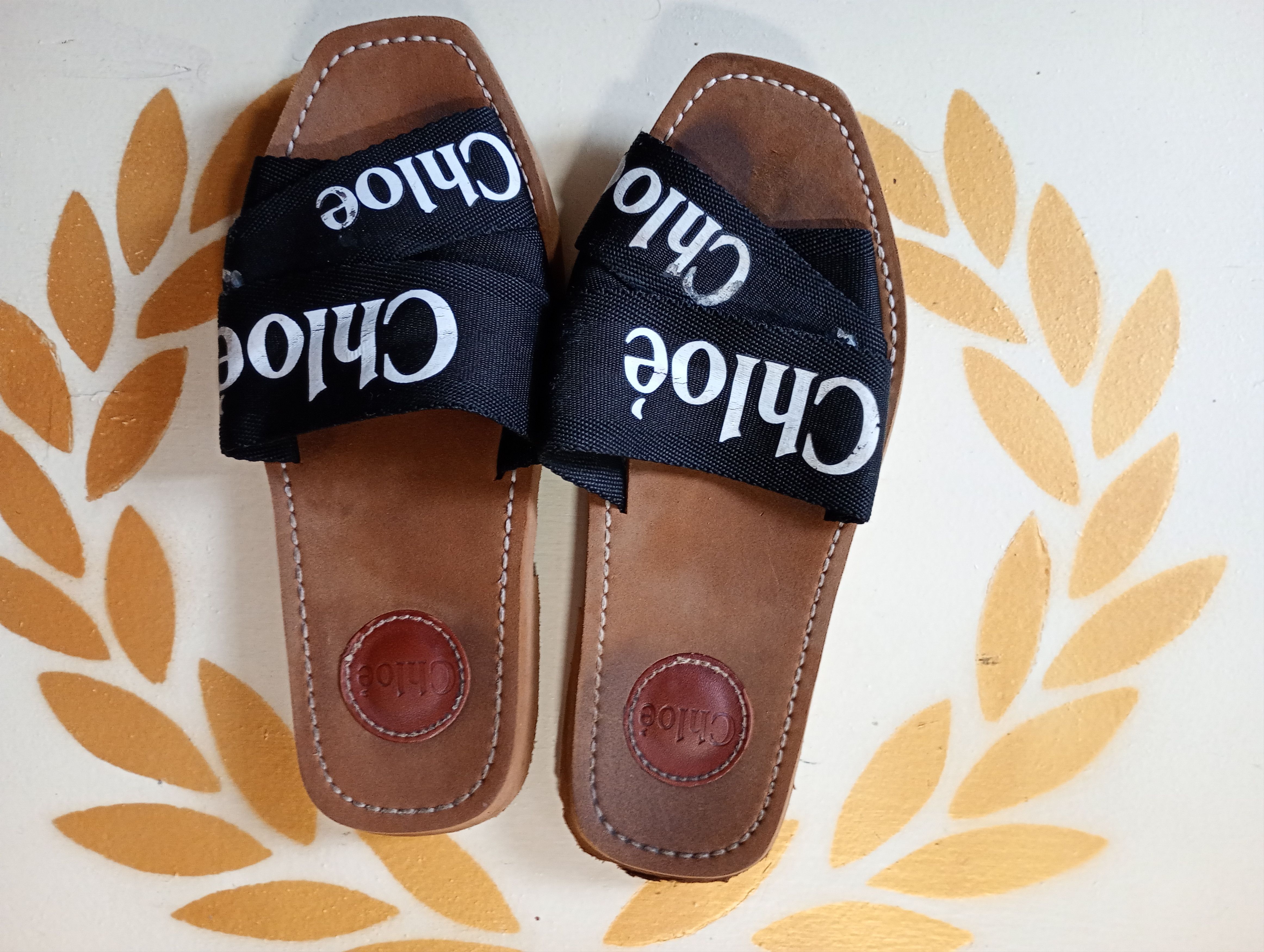 Chloe × Designer CHLOE Woody Flat Logo Canvas Black Slide Sandals 38 Size US 7.5 / IT 37.5 - 2 Thumbnail